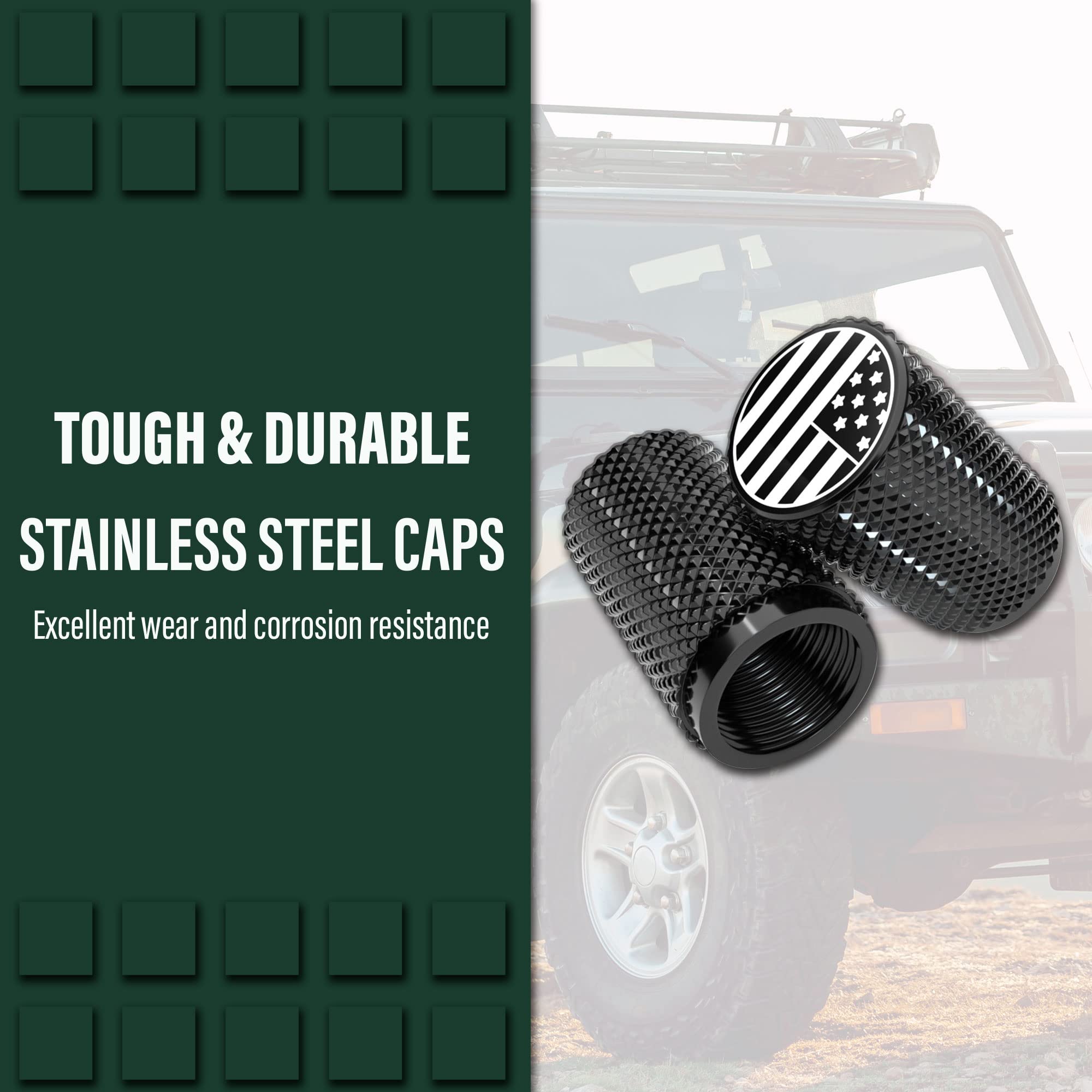 STEEL HAWK Extended Knurled Tire Air Valve Caps, Stainless Steel, 4 Pack, PVD Rose Gold, Model SH7854G