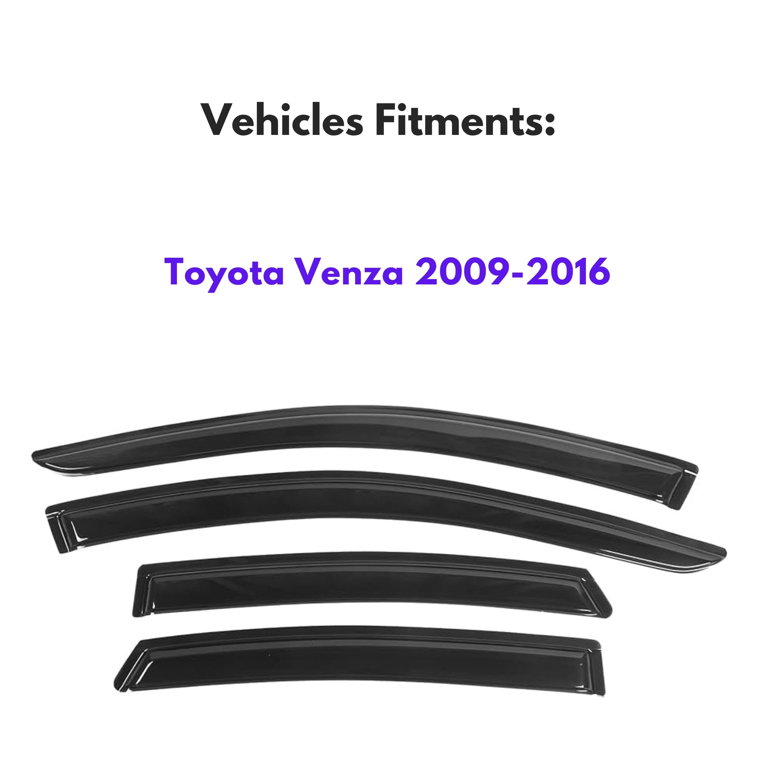 Kpy Window Visor Compatible With Toyota Venza 2009-2016, 4Pc Rain Guard Side Window Vent Deflectors Tape-On Style, 2009 2010 201