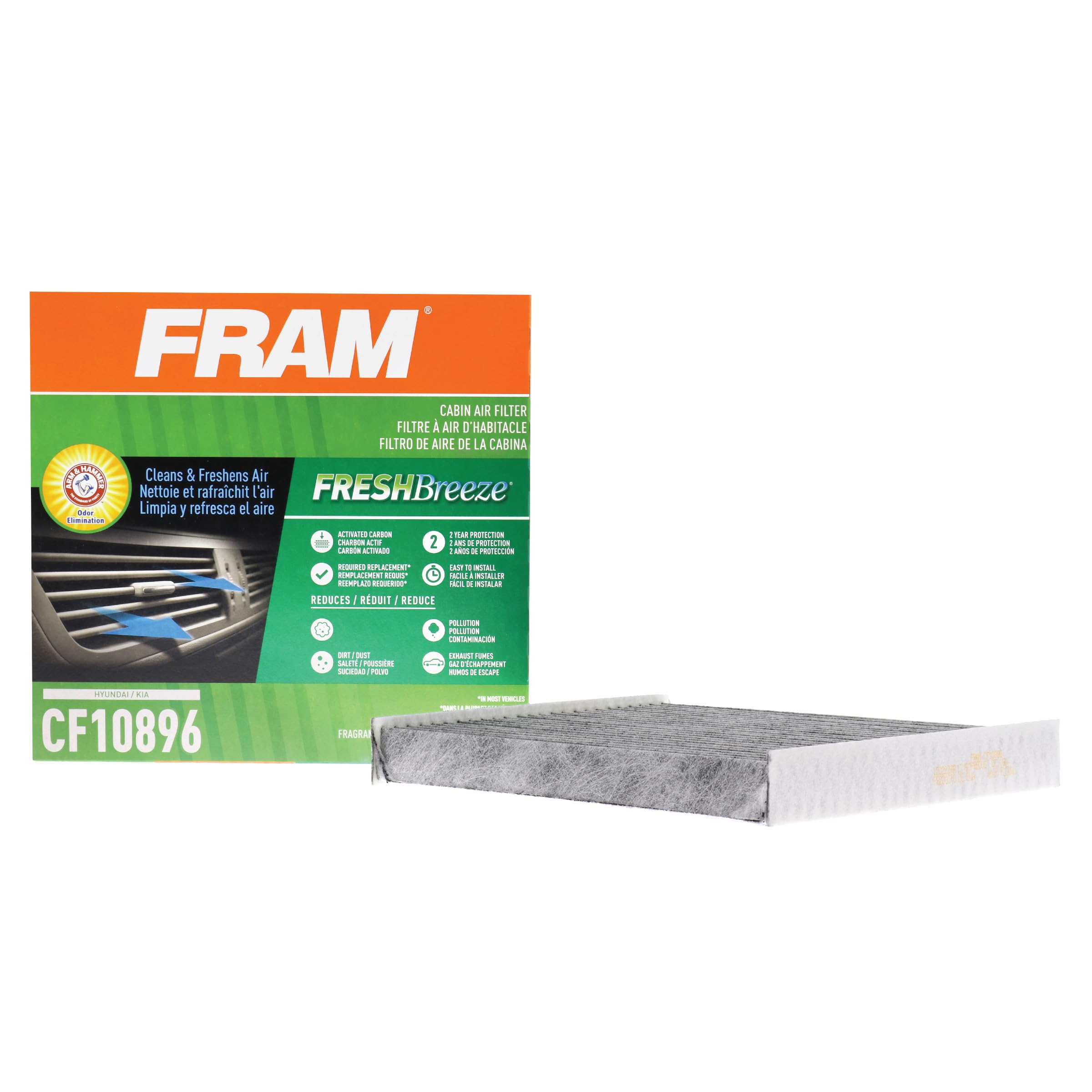 Fram Fresh Breeze Cabin Air Filter Replacement For Car Passenger Compartment W/ Arm And Hammer Baking Soda, Easy Install, Cf1089