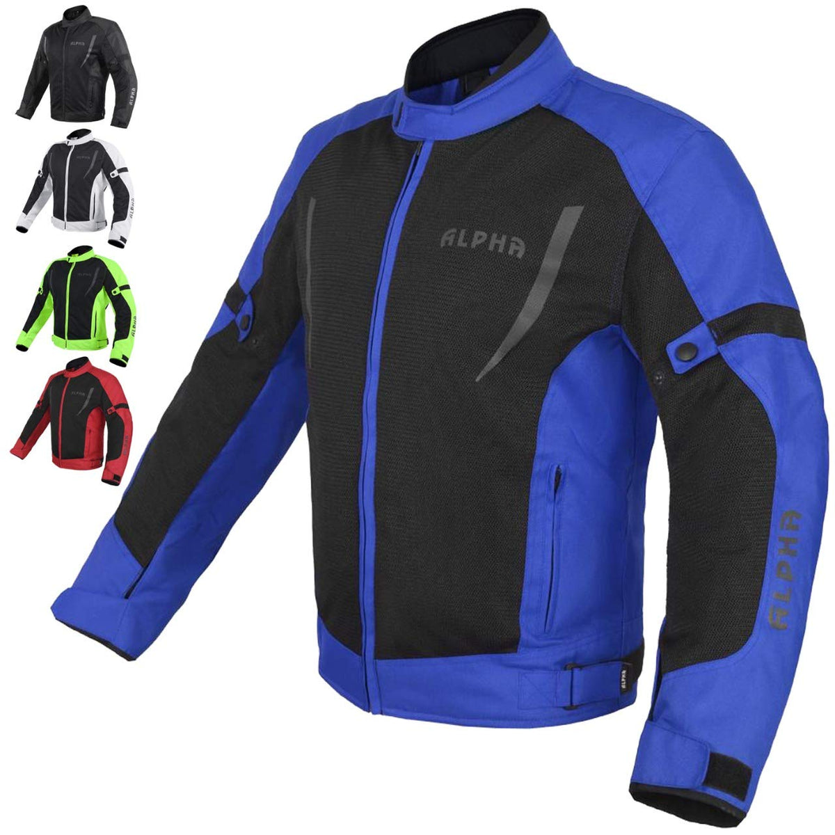 ALPHA CYCLE GEAR HI VIS MESH MOTORCYCLE JACKET FOR MENS RIDING BIKERS RACING DUAL SPORTS BIKE ARMORED PROTECTIVE (BLUE, X-LARGE)