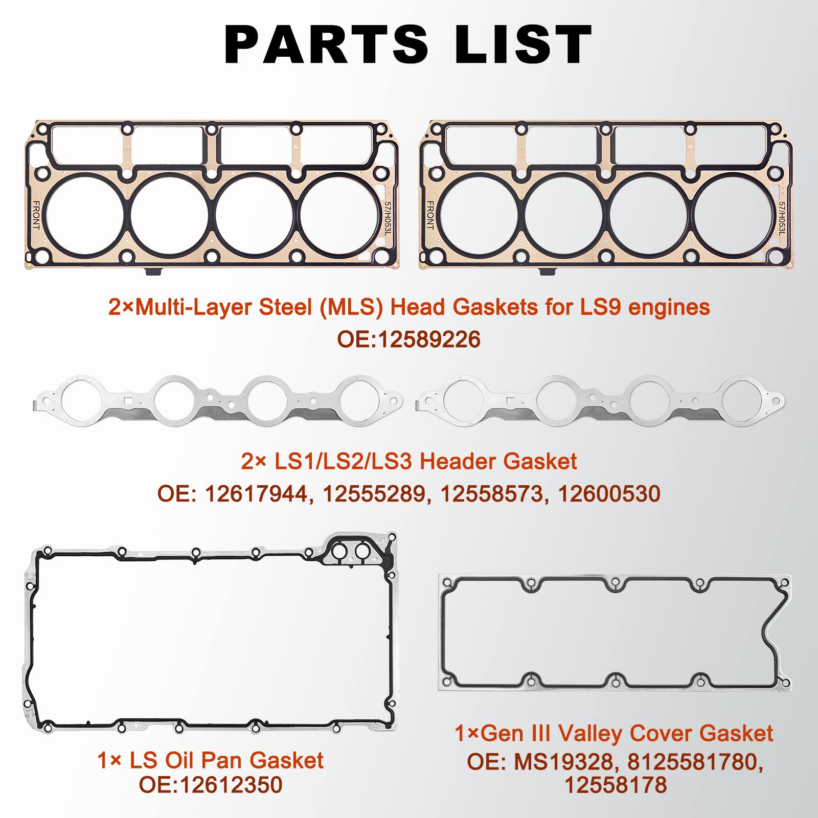 AUTOBABA GEN 3 III LS Gasket Set Kit & LS Head Gaskets Compatible with 1999-2010 GM Chevy Silverado GMC Sierra 1500 2500 Engine