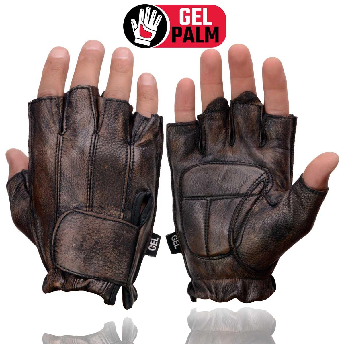 Milwaukee Leather MG7561 Men's Premium Brown Leather Gel Padded Palm Fingerless Motorcycle Hand Gloves - X-Large