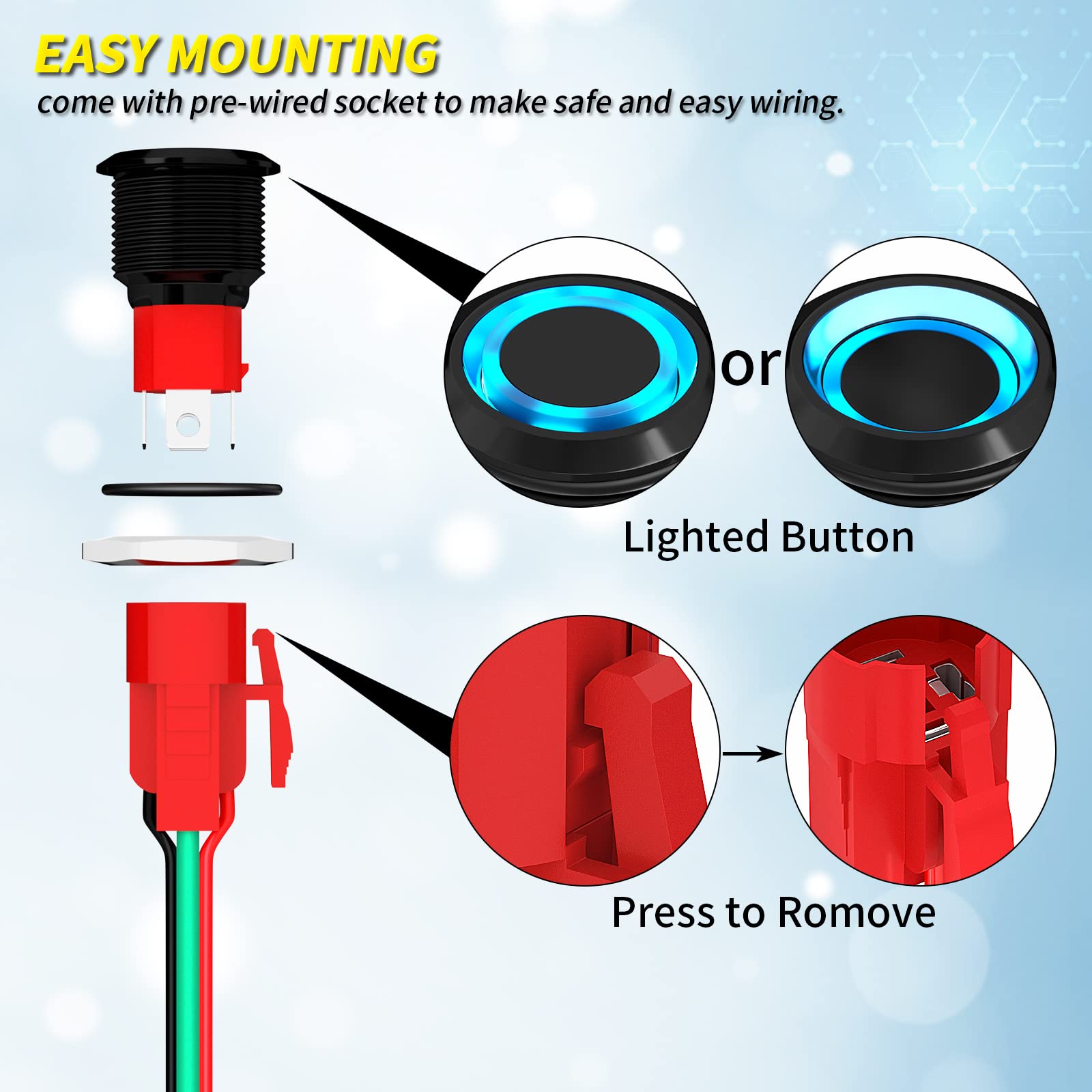 Joinfworld 20A 12V Push Button Switch Latching 19Mm Pushbutton Switch With 12 Volt Blue Led Waterproof On Off Switch 20 Amp Heavy Duty For Marine Boat Truck Car Motorcycle