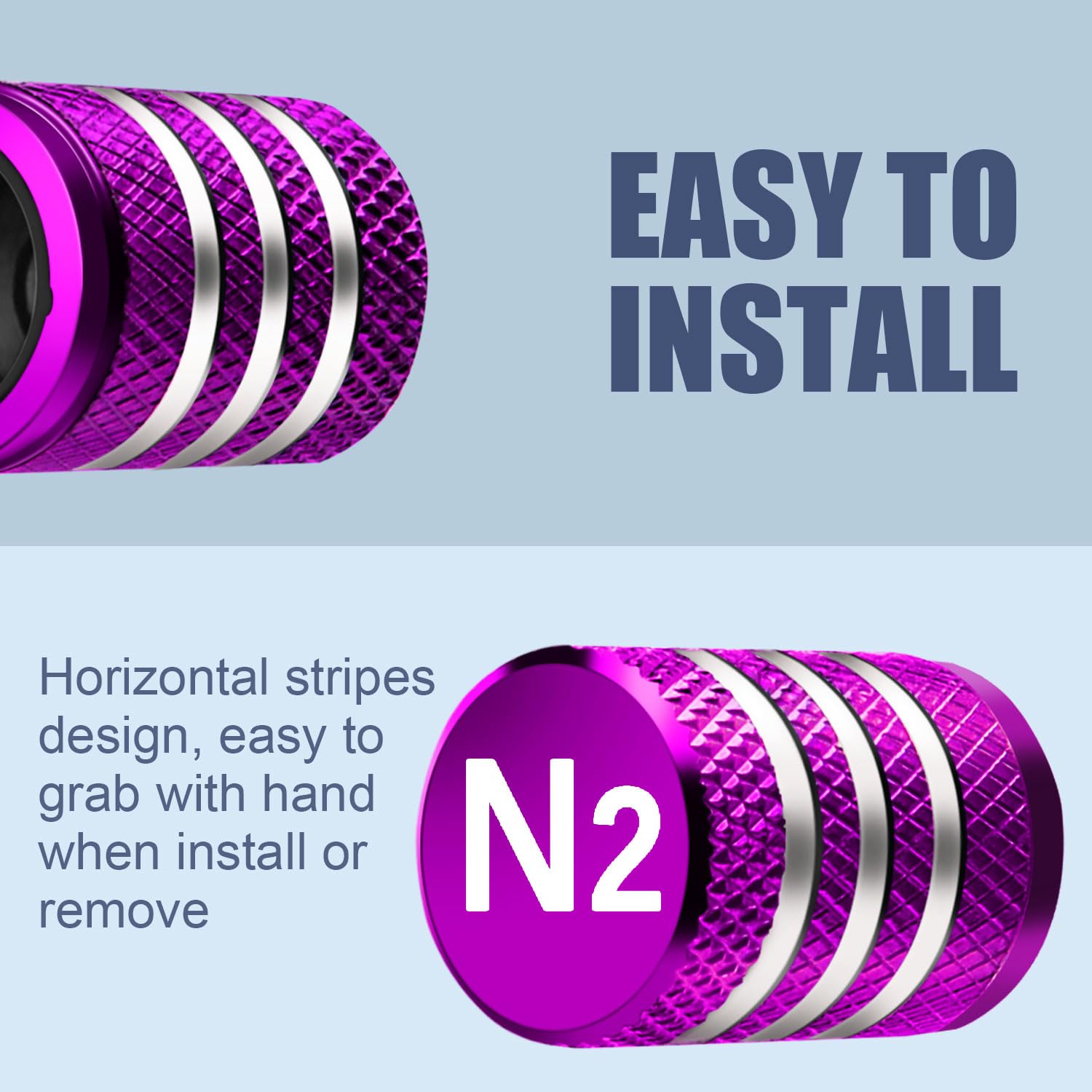 Tire Valve Stem Caps Cover - (5 Pack) Tire Air Cap N2 Nitrogen Metal With Plastic Liner Corrosion Resistant Leak-Proof For Car Truck Motorcycle Bike Purple