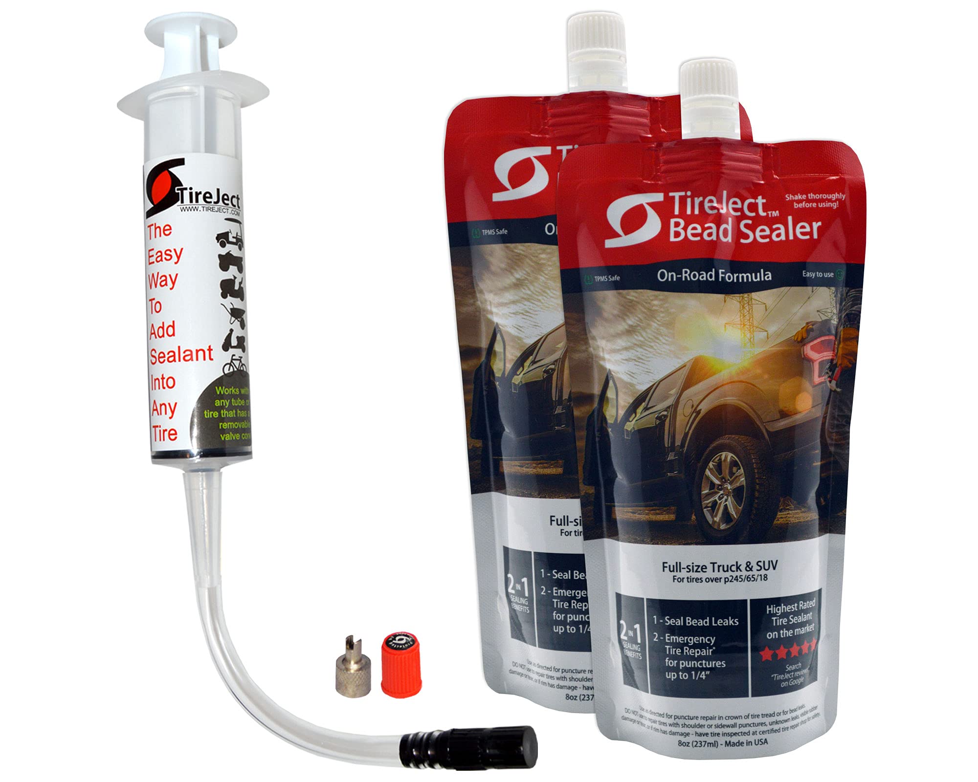 Tireject Automotive Full-Size Trucksuv 2-In-1 Tire Sealant & Bead Sealer Kit (2-Pack With Injector)