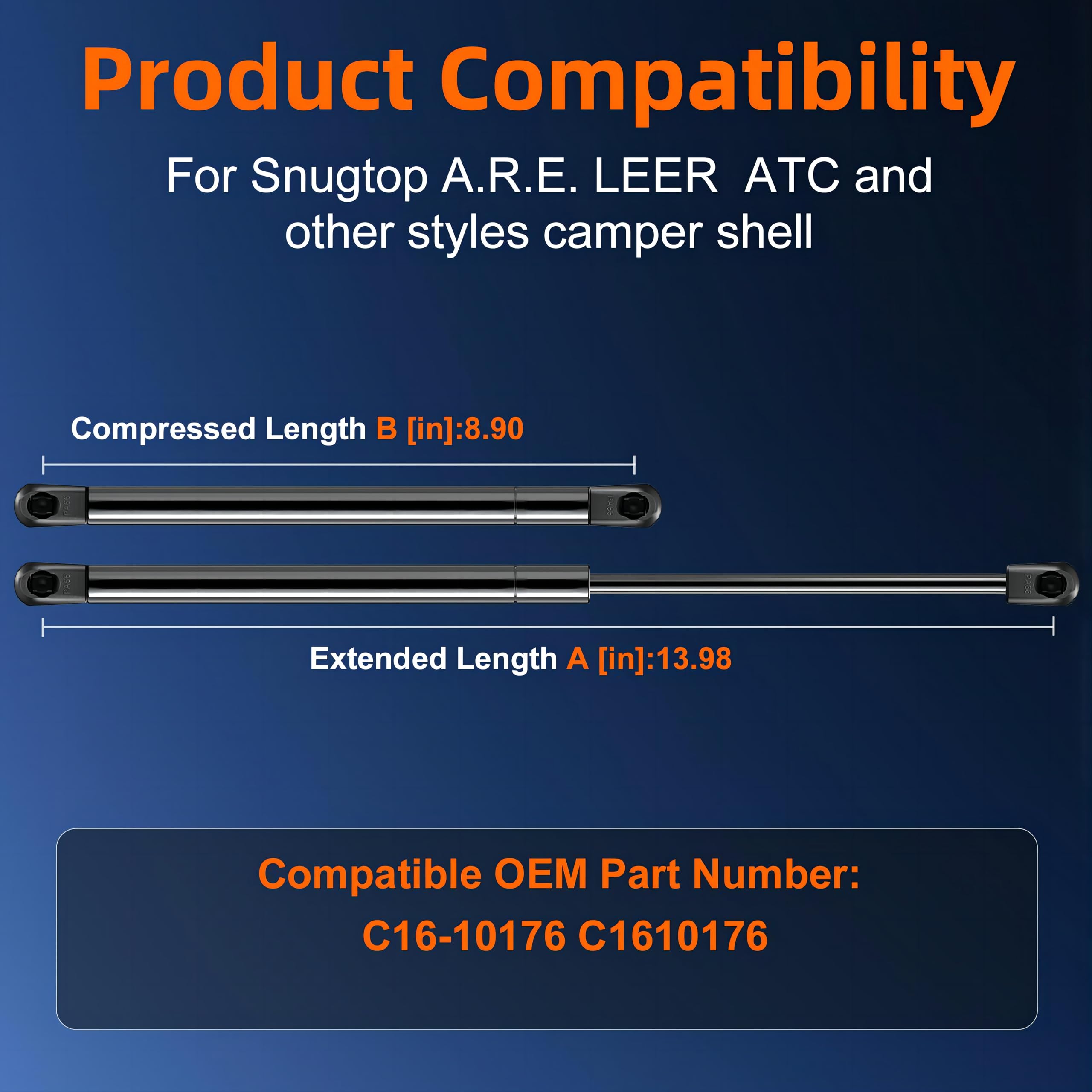 Euplokeer C16-10176 14In 35Lb/156N Gas Shock Strut Lift Support For Leer Are Camper Shell Window, C16-33276 Snugtop Truck Pickup