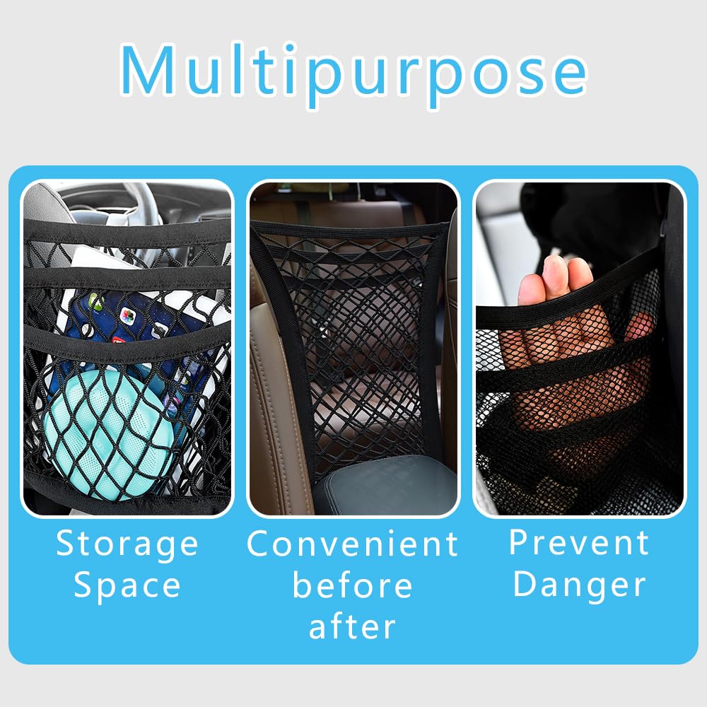 Car Organizer, Car Backseat Organizer, 3-Layer Car Mesh Organizer, Four-Side Elasticity Car Purse Net, Barrier Of Backseat Pet Kids, Car Interior Accessories Net Pocket Organizer Fit For Most Cars