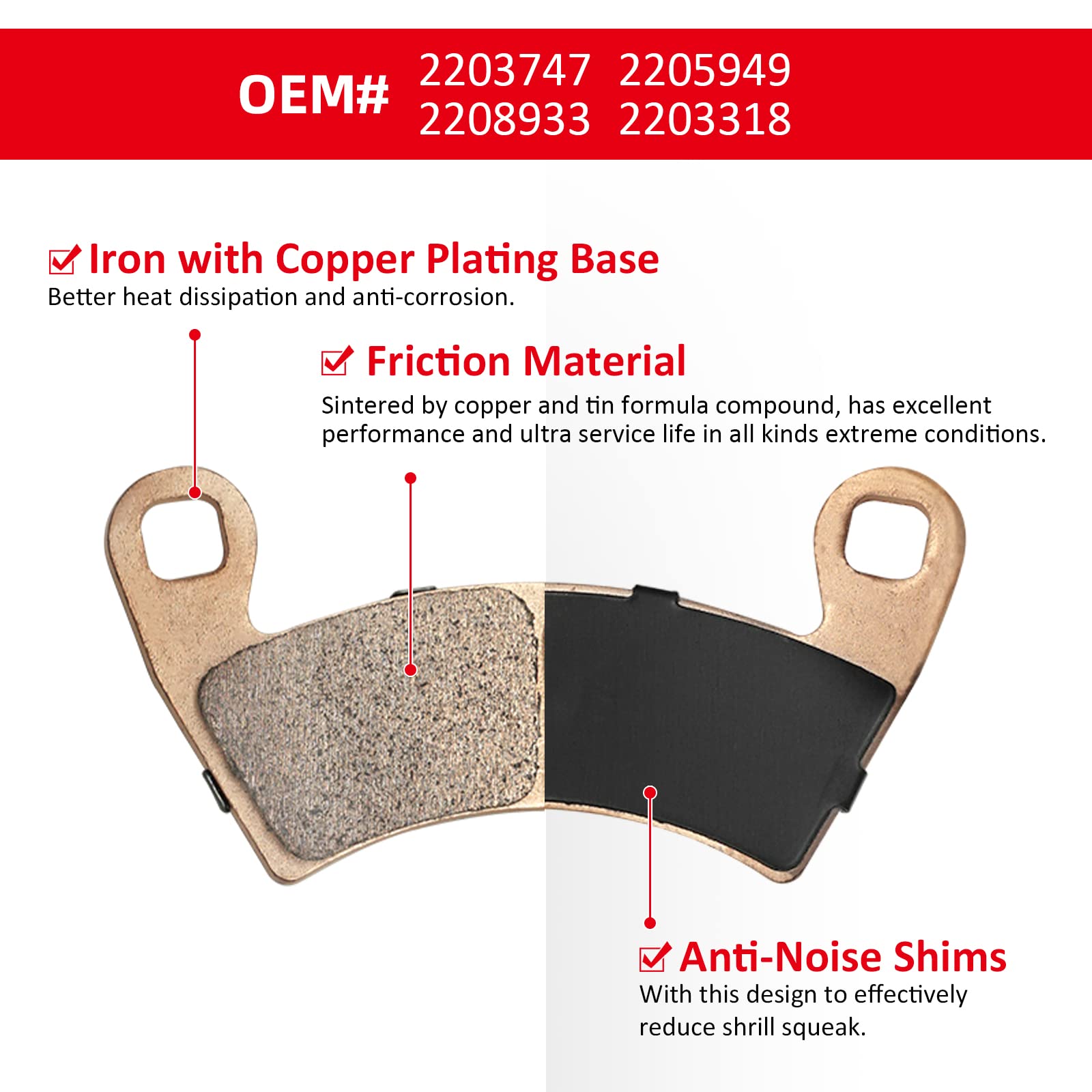 Front & Rear Brake Pads Sintered For Polaris Ranger-1000 2018-2024 General-1000 2016-2024 Rzr-900-4 2015-2018 Rzr-1000-S4 2019-2