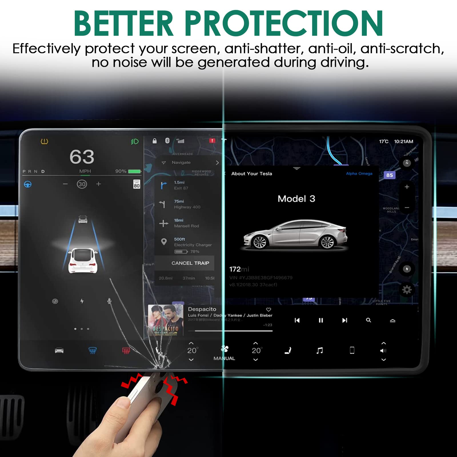 ONKENTET Screen Protector Frame Compatible with Tesla Model 3 Model Y 2024 2023 2022 2021 2020 2019 Screen Edge Protector Cover