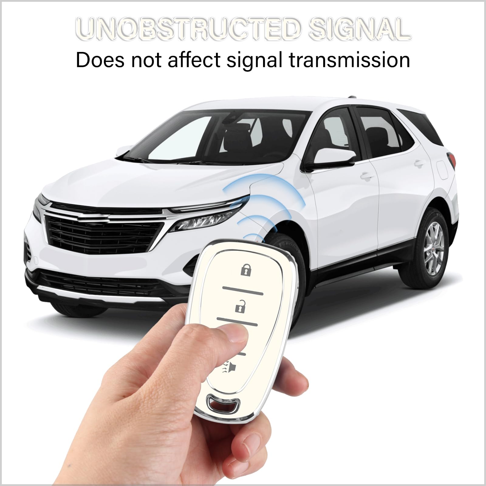 Qbuc For Chevy Key Fob Cover With Keychain Silver Trim Soft Tpu Protection Case Compatible With 2016-2025 Chevy Equinox Malibu C