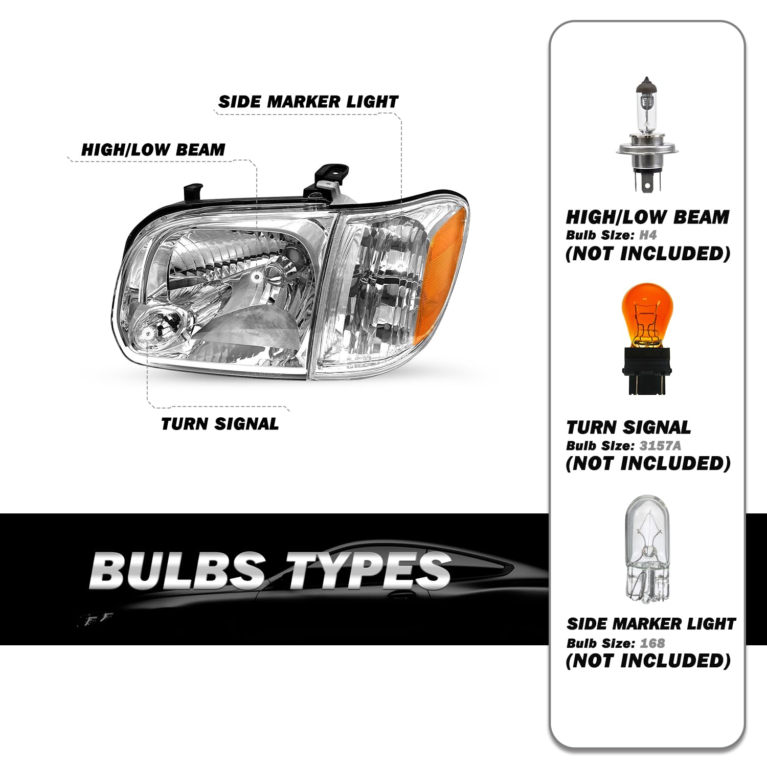 Sockir Headlight Assembly Compatible With 2005-2006 Toyota Tundra Double/Crew Cab & 2005-2007 Toyota Sequoia Passenger & Driver