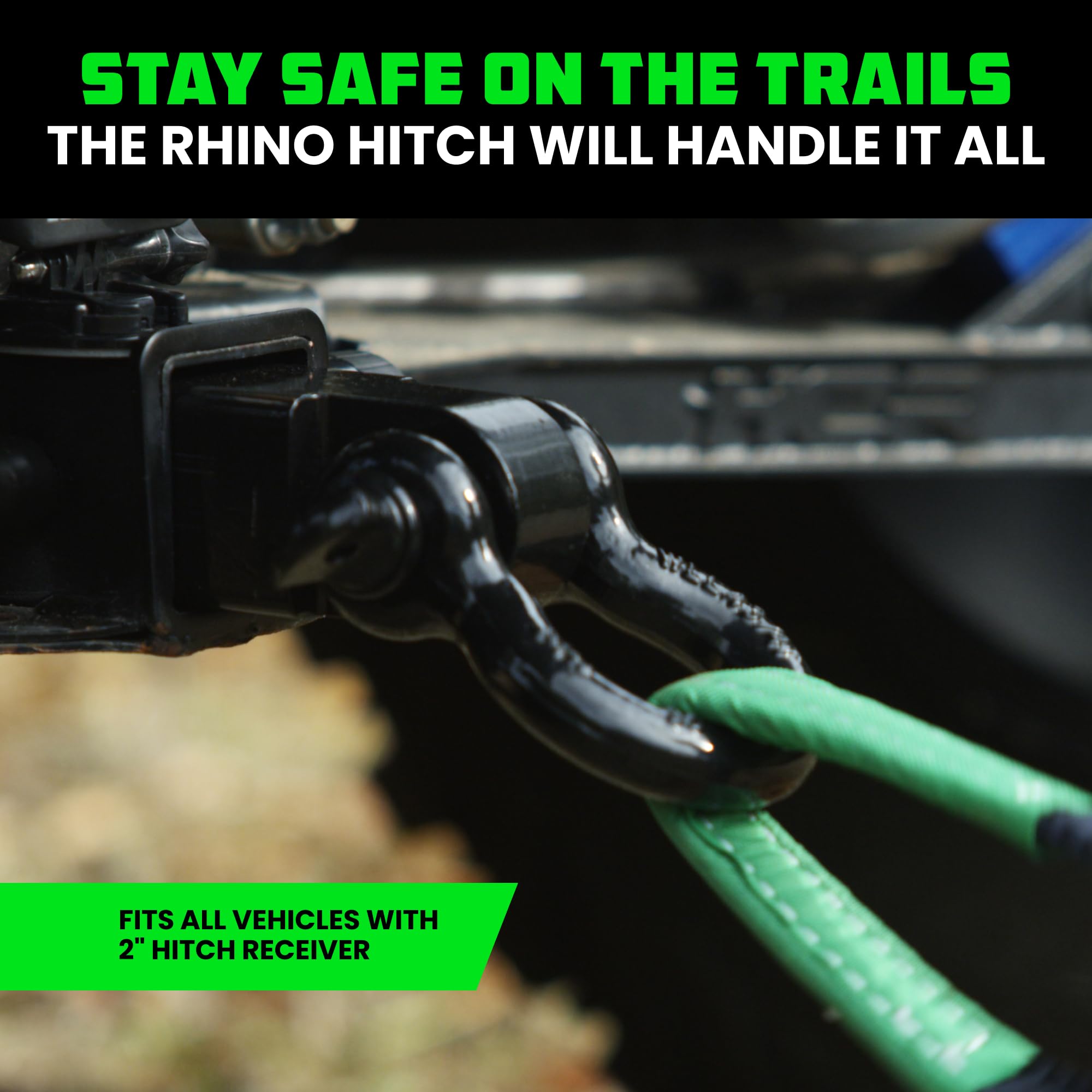 Rhino Usa Shackle Hitch Receiver (Fits 2 Receivers) Best Towing Accessories For Trucks, Jeep, Toyota & More - Connect Your Rhino Tow Strap For Vehicle Recovery, Mounts To 2 Receiver Hitches