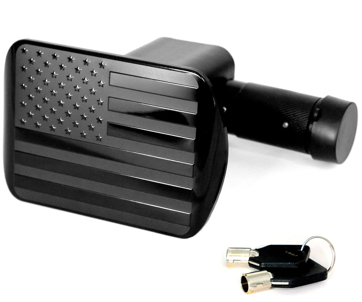 Everhitch Usa American Black Metal Flag Hitch Cover (Fits 2.5'' Receiver, Black With Hitch Lock)