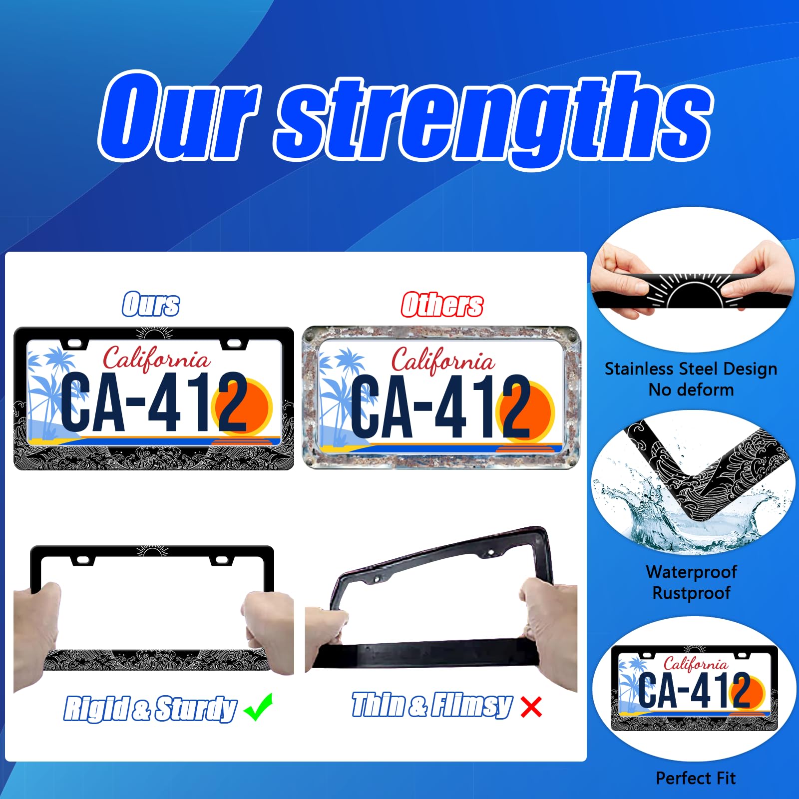 Abstract Ocean Waves License Plate Frames Big Sun Traditional Wave License Plate Holder for Car Decor Parts Stainless Steel Lice