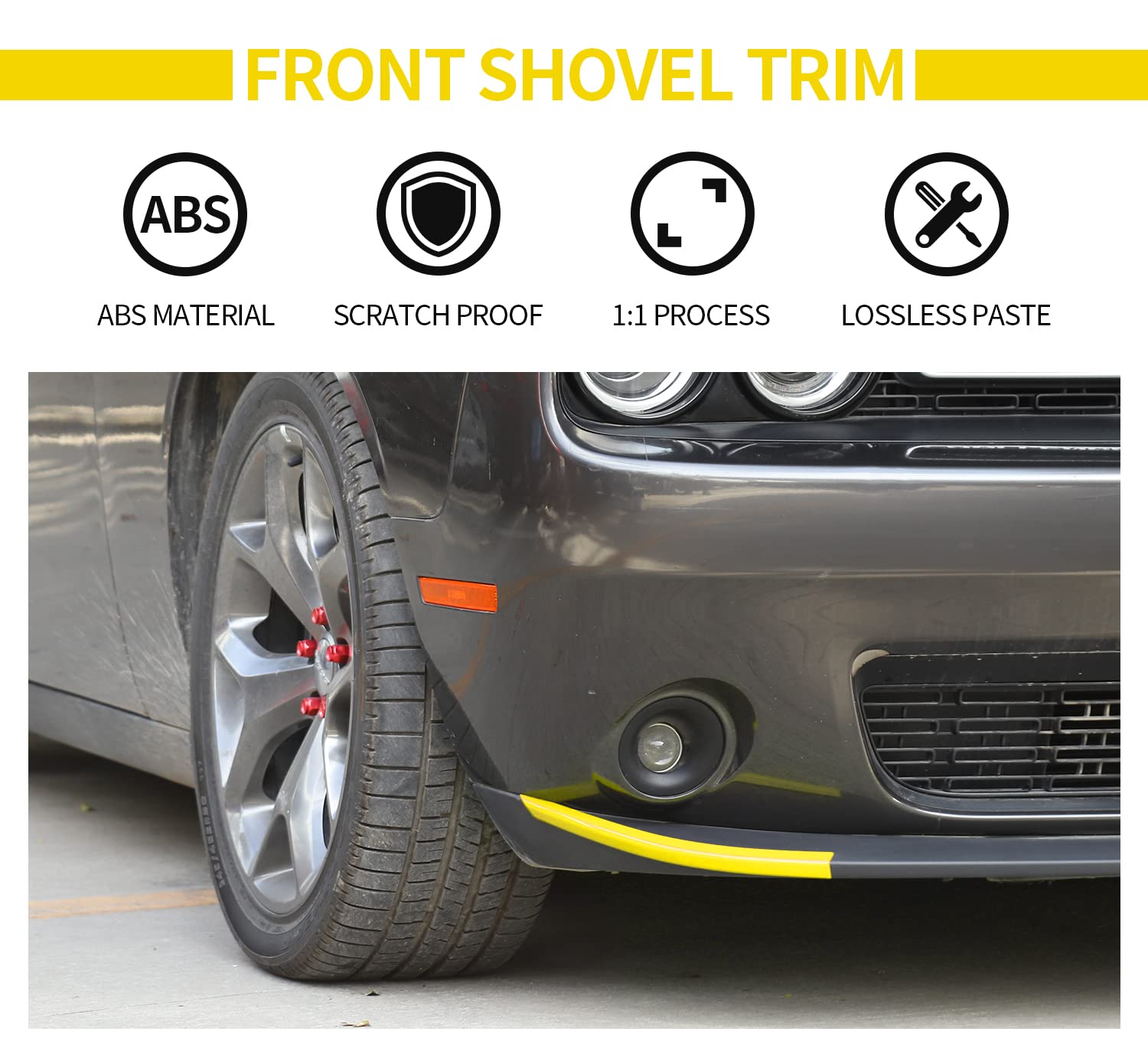 Voodonala For Dodge Challenger 2015-2023 Front Bumper Lip Splitter Protector Cover Compatible For Dodge Challenger 2015-2023(Yel