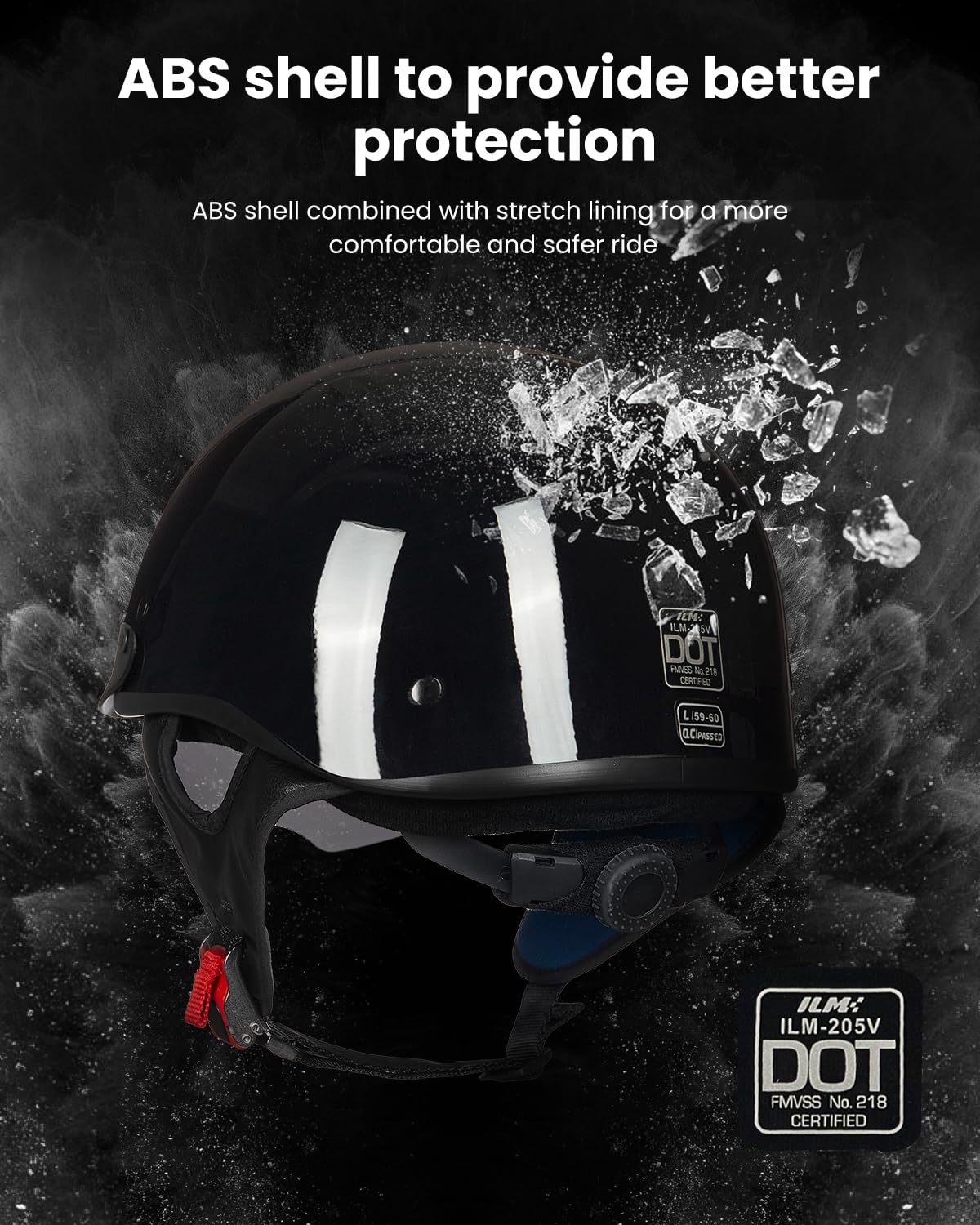 Ilm Half Helmet Motorcycle Open Face Sun Visor Quick Release Buckle Dot Approved Cycling Motocross Suits Men Women 205V (Xxl, Gl