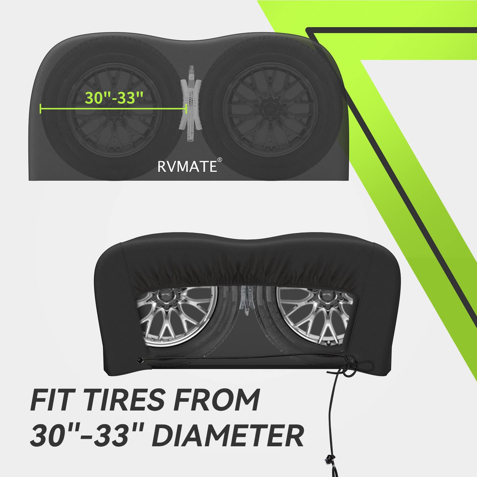 RVMATE RV Tire Covers, Dual Axle Wheel Cover (1 Pack) Fits 30''-33'' Diameter Tires, Waterproof Anti-UV 600D Oxford Black Dual T