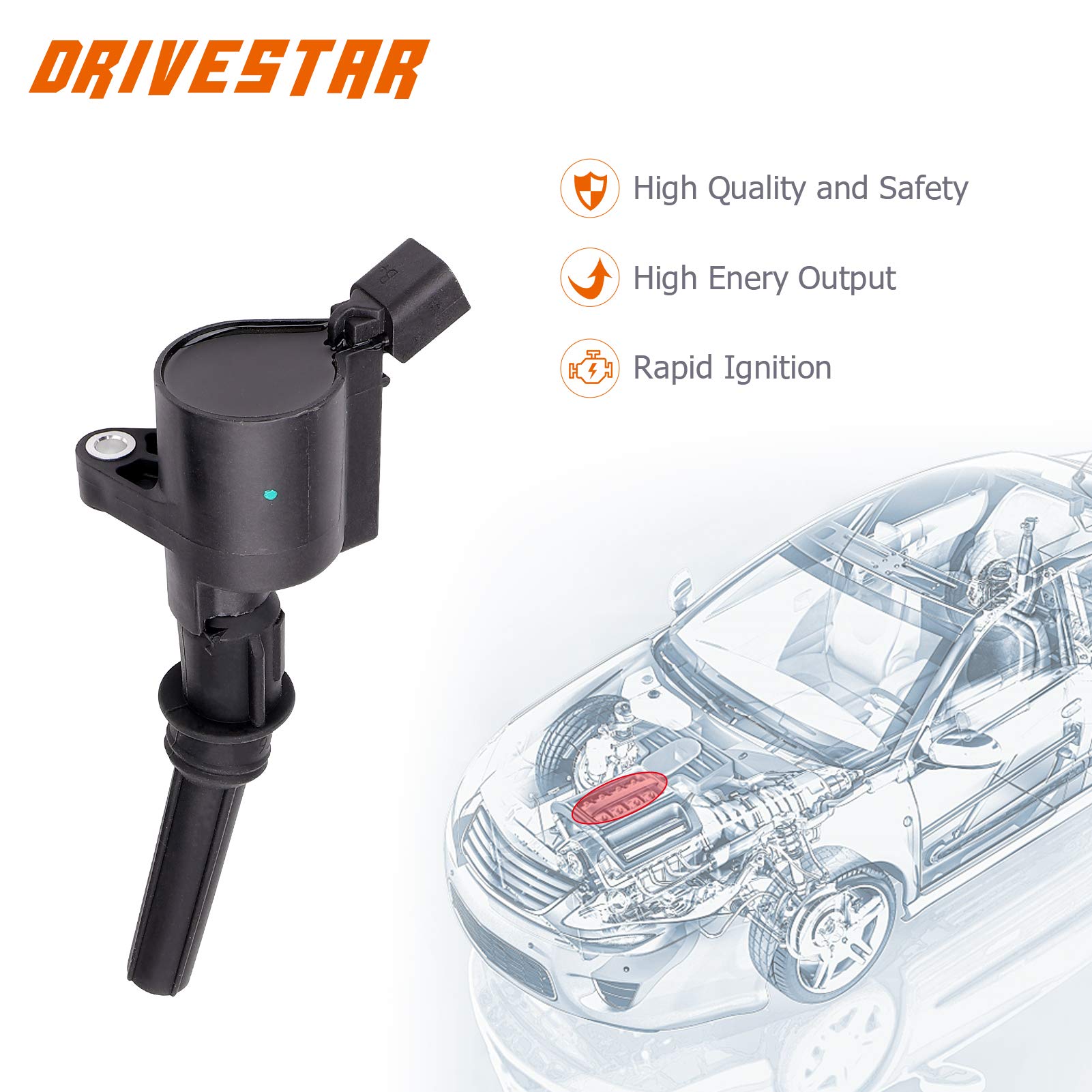 Drivestar Ignition Coil For Ford F150 E150,For Lincoln Town Car,For Mercury 4.6L 5.4L V8 Replacement With Dg508 C1454 C1417 Fd503 C1417 Dg473 Dg481 Dg491