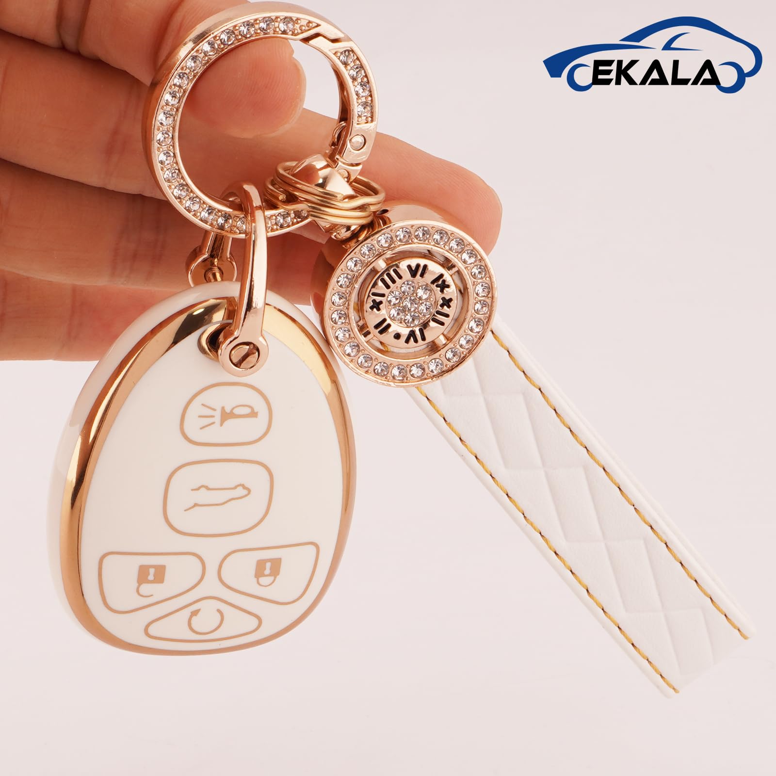 EKALA TPU Key Fob Cover with Leather Keychain Lanyard Fit for Chevy Traverse Tahoe Suburban/GMC Yukon Acadia/Cadillac Escalade S
