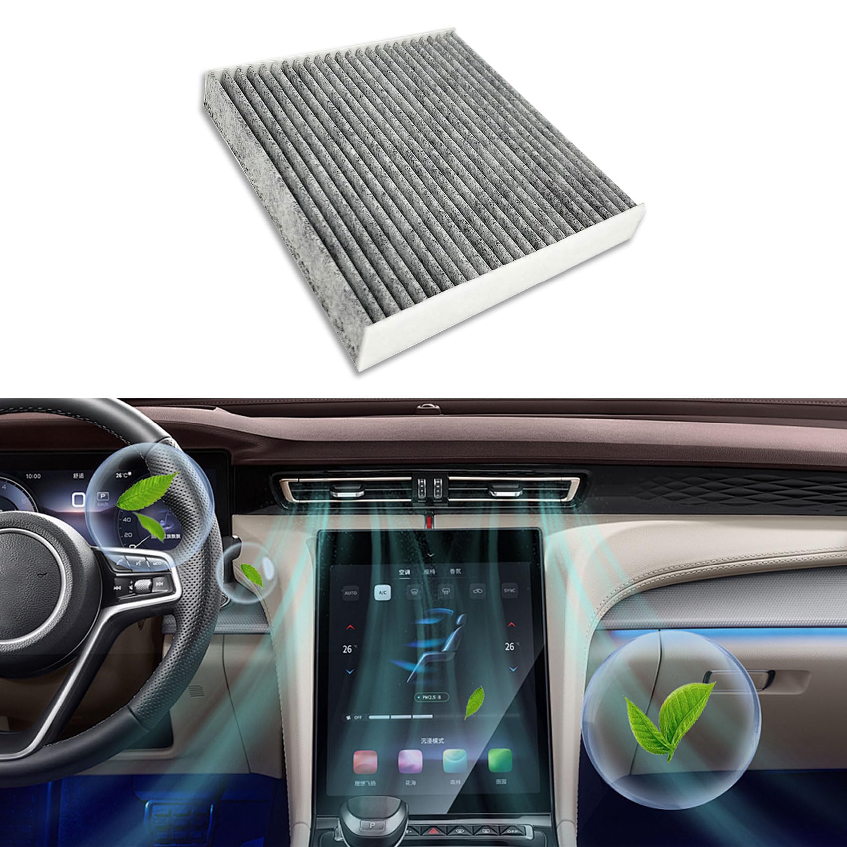 PACLVIO Car Fresh Breeze Air Filter Replacement for Car Passenger, Premium Cabin Air Filter with Activated Carbon, Easy to Insta