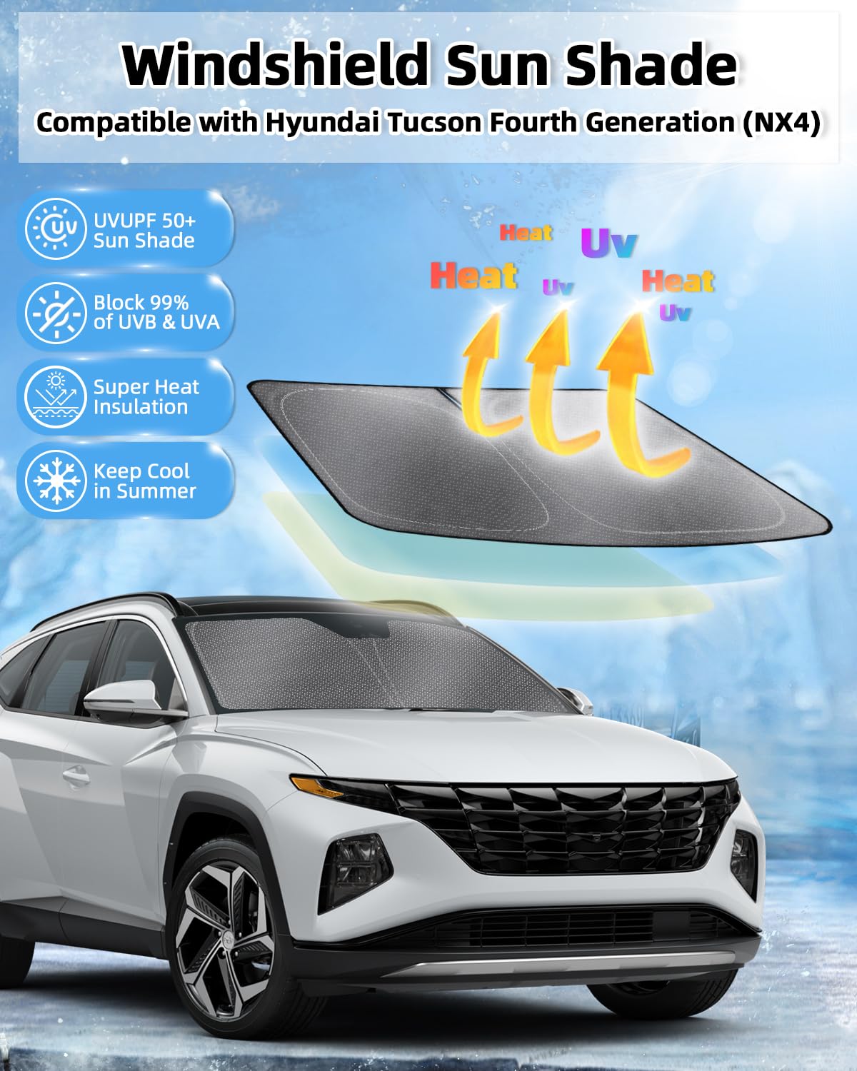Mixsuper Liner Windshield Sun Shade For Hyundai Tucson 2022-2025 Windshield Sunshades For Tucson Accessories Foldable Sun Visor