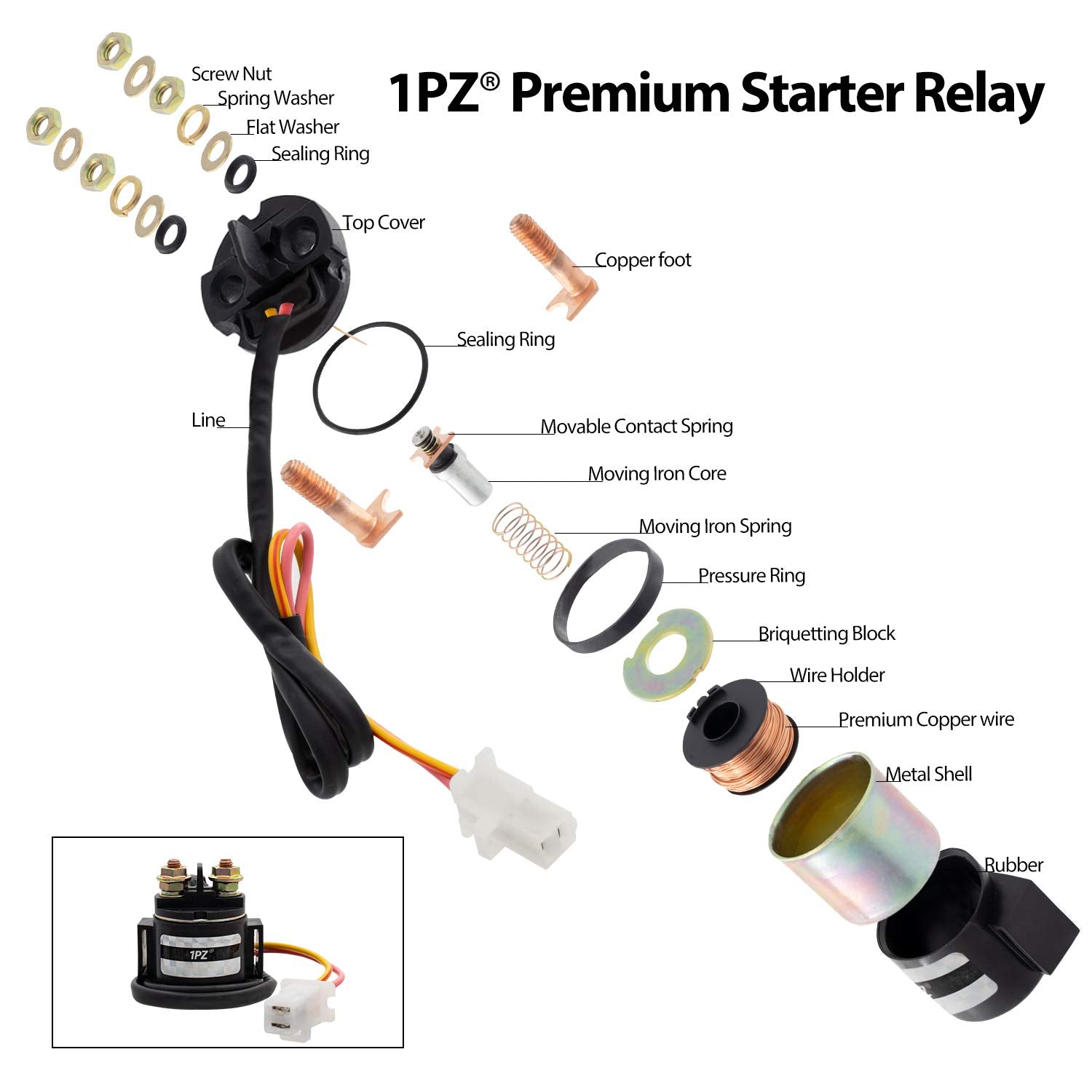 1PZ W35-S01 Premium Starter Solenoid Relay Replacement for Yamaha Warrior 350 YFM350 1987 1988 1989 1990 1991 1992 1993 1994 199