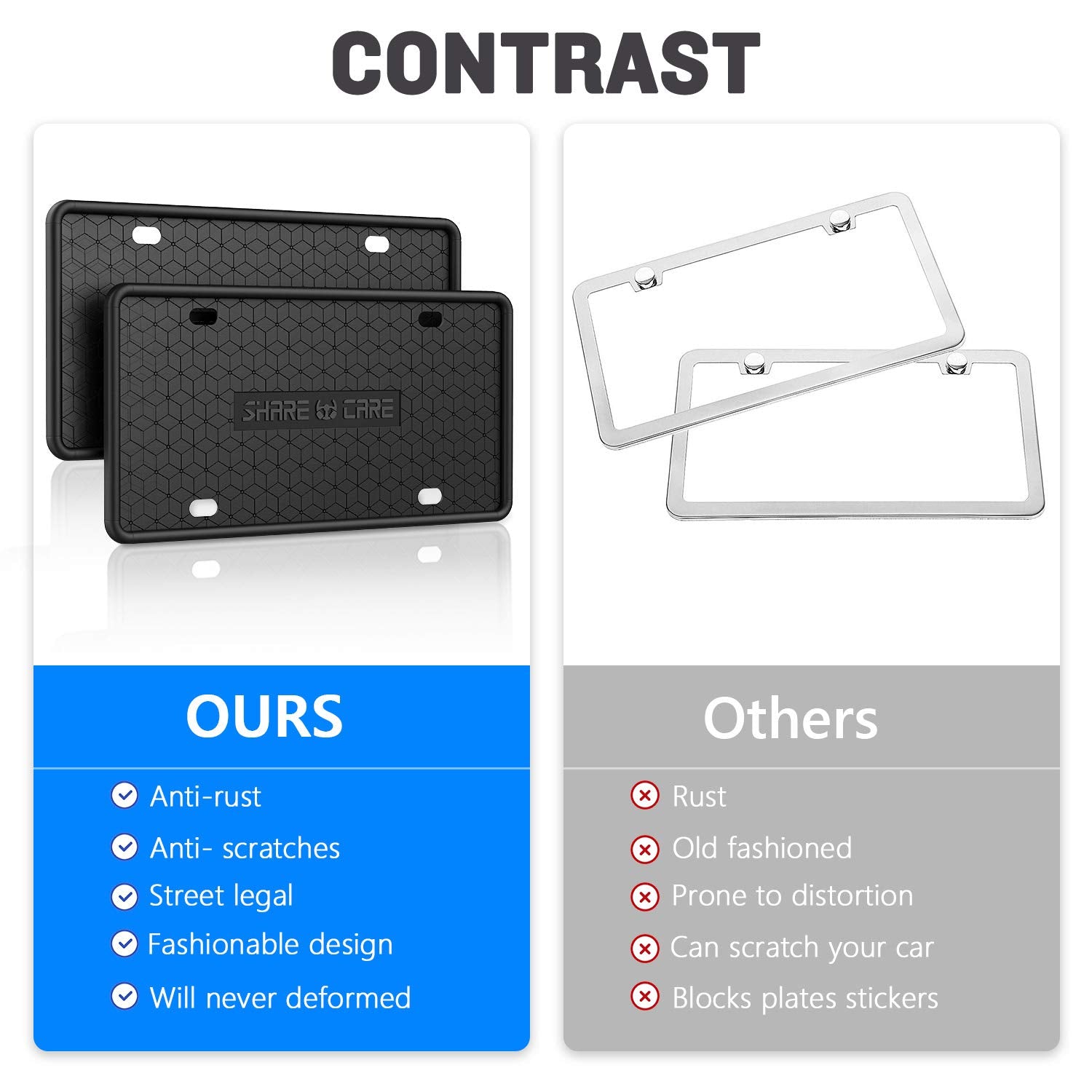 Qiqamole 1 Pack Silicone License Plate Frame, Front Back License Plate Cover, License Plate Bracket Holder Rust-Proof, Rattle-Pr