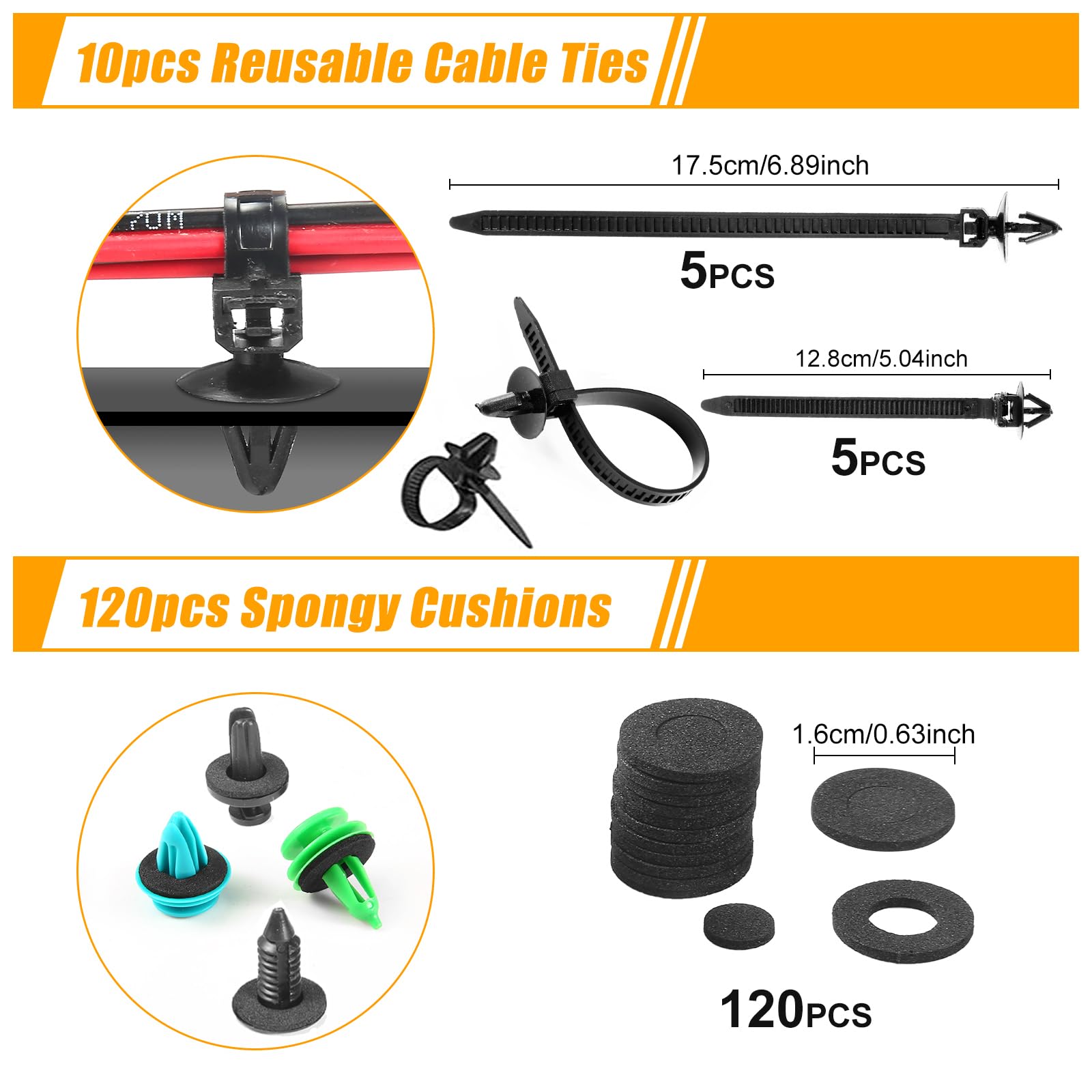 Uolor 1240Pcs Car Push Retainer Clips & Auto Fasteners Kit - 32 Most Popular Sizes Nylon Bumper Fender Rivets with 10 Cable Ties