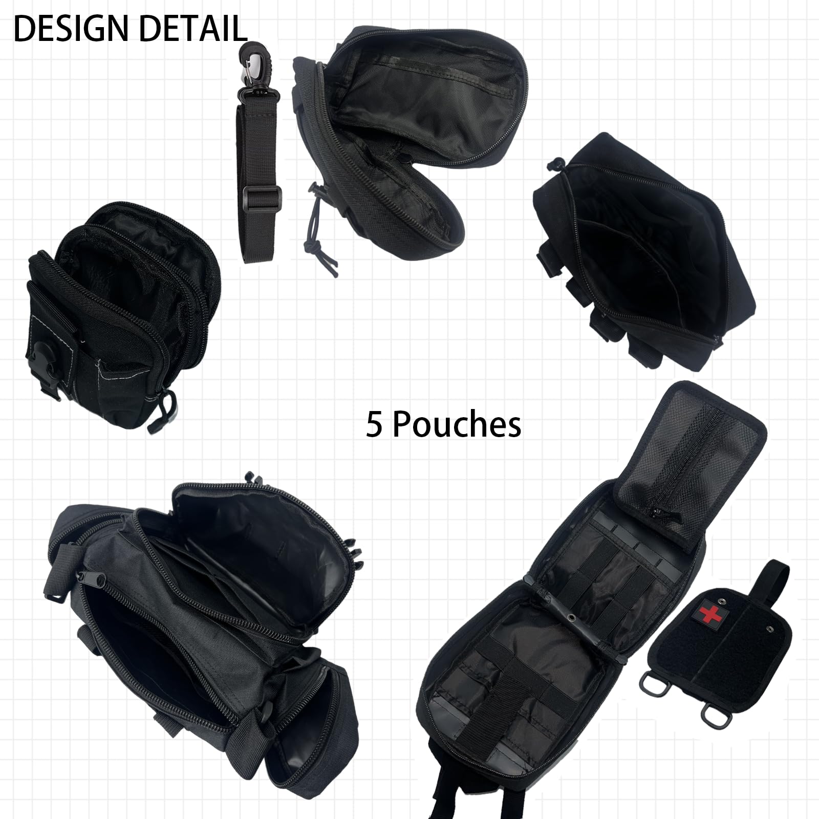 Meautele 6 Pack Tactical Molle Automotive Seat Back Organizer Tactical Vehicle Panel Organizer With 5 Detachable Molle Pouch For