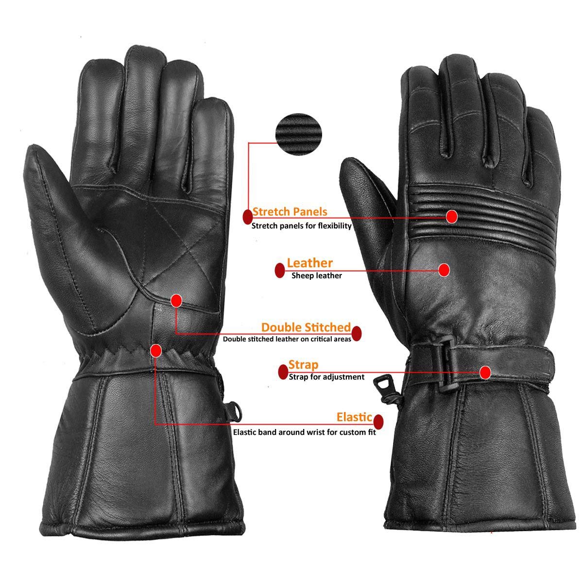 Men Premium Winter Motorcycle Biker Sheep Leather Gauntlet Thinsulate Gloves L