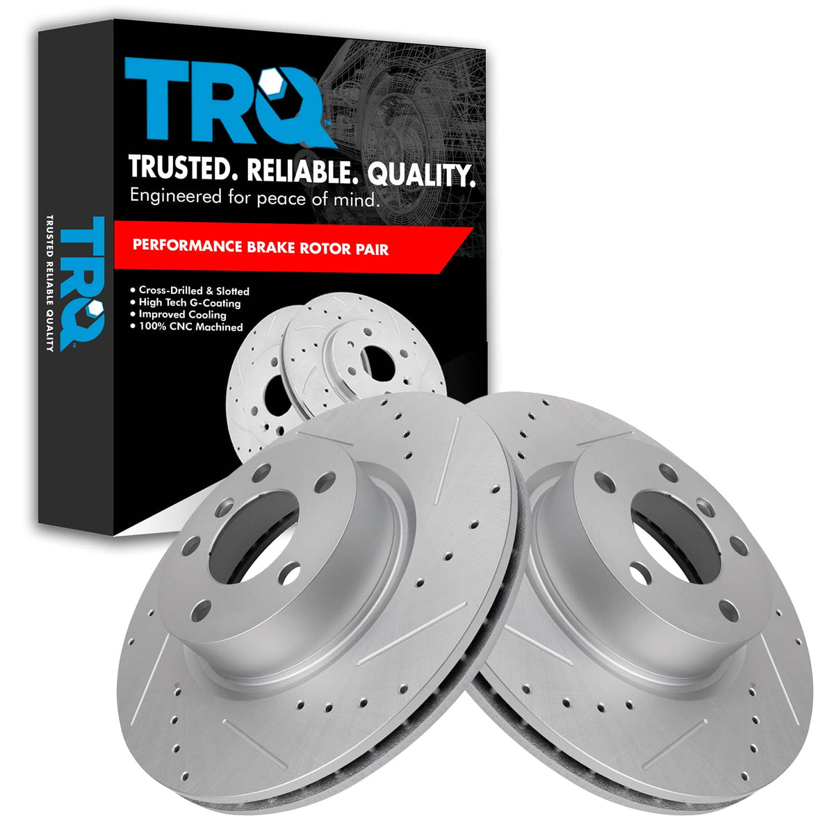 Trq Front Performance Brake Rotors Set Premium G-Coated Cross Drilled & Slotted Compatible With 2011-2017 Bmw X3 2015-2018 X4
