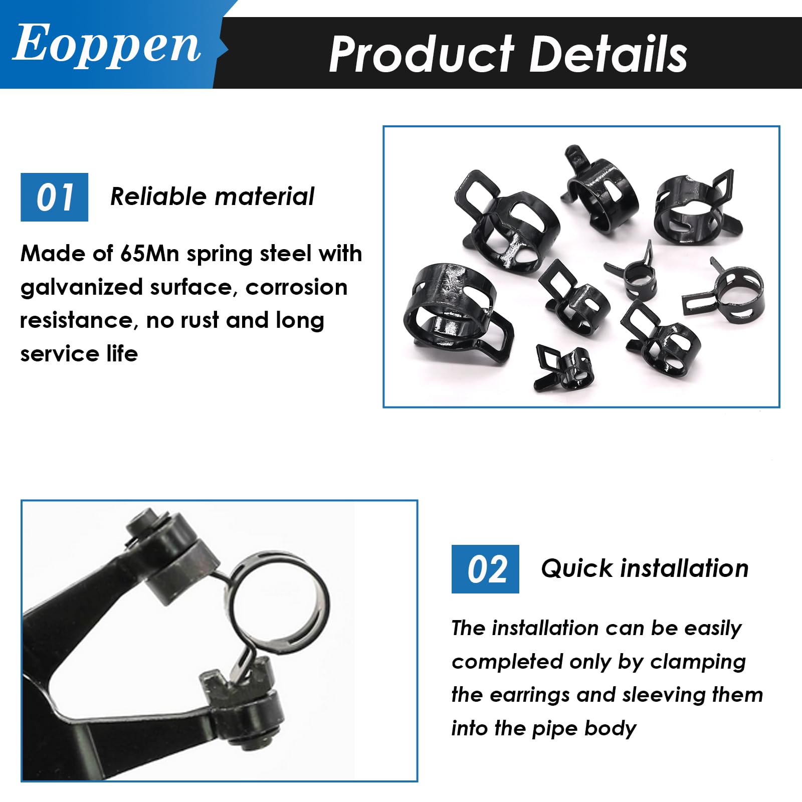 Eoppen 195Pcs 6-38Mm Spring Hose Clamps Assortment Kit With Swivel Flat Band Fuel Hose Clamp Plier - 23 Sizes Fuel Line Silicone