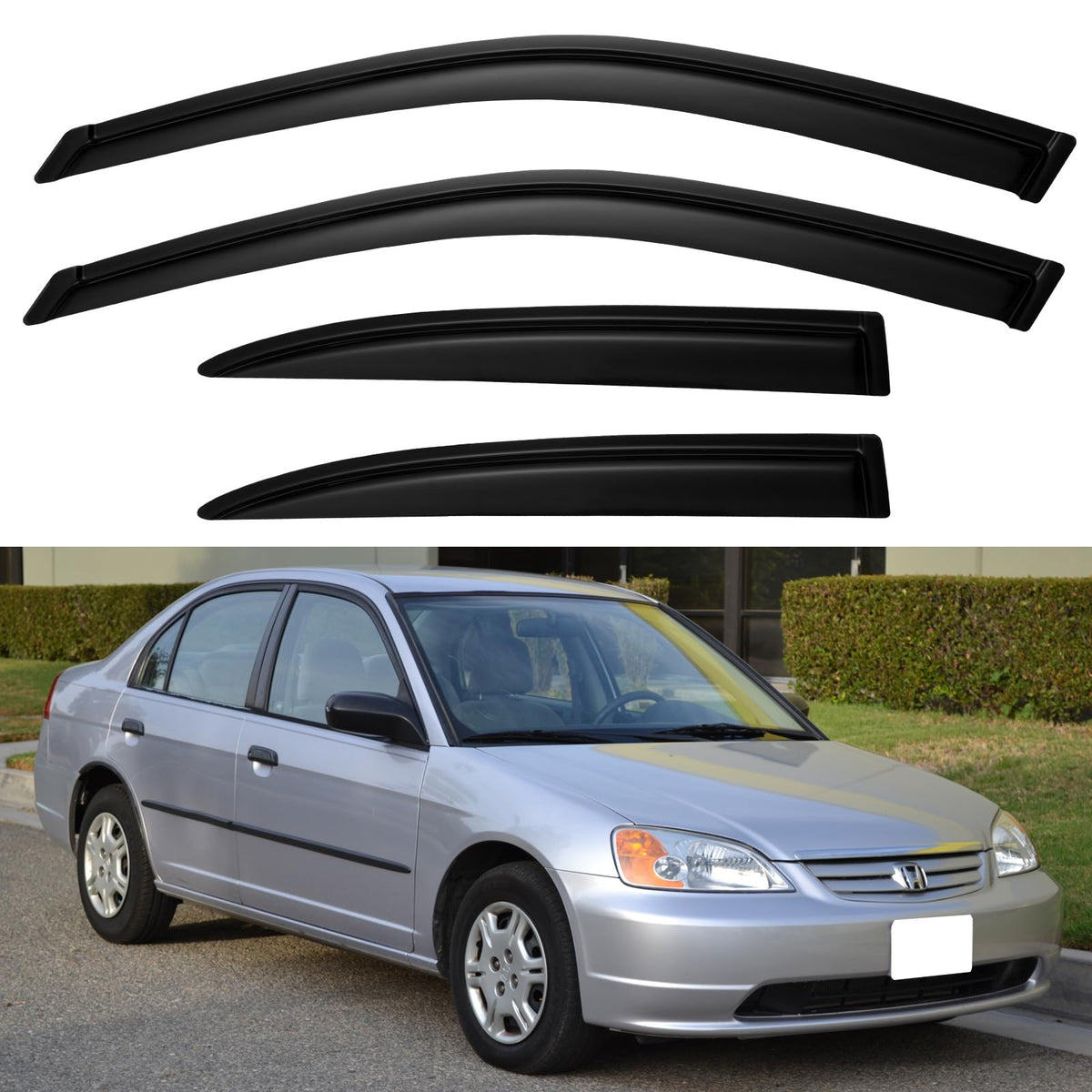 Window Visors Rain Guards for Honda Civic 2001 2002 2003 2004 2005, Out-Channel Window Vent Wind Deflectors Visors Shades for 01
