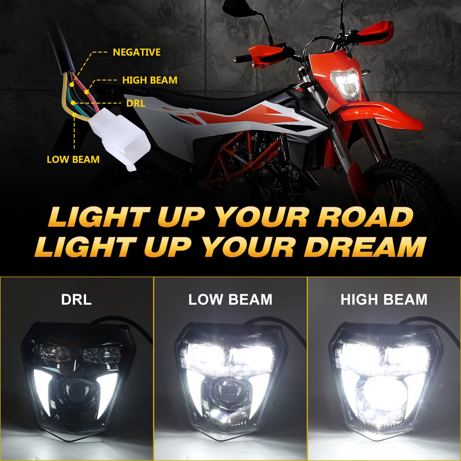 Lx-Light 65W Led Headlight Hi/Lo Beam Drl Compatible With Dirt Bikes Enduro Motorcycle Pit Bike Atv Tc Fe Te Exc Xcw Sxf Sx 125 250 300 350 450 500 530 Smc R 690 Supermoto