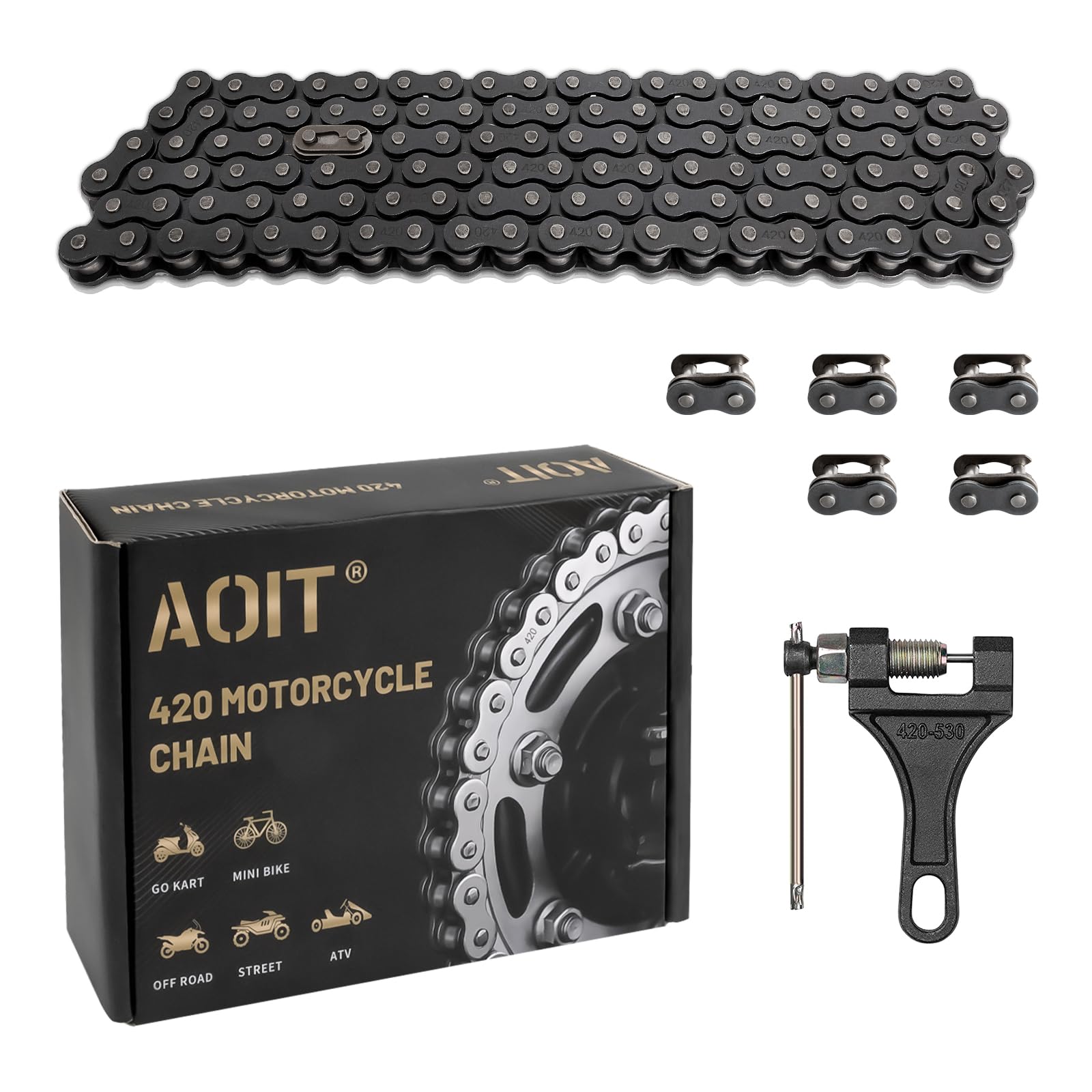 420 Motorcycle Chain Total 110 Links - 420 Standard Roller Chain For 110Cc 125Cc Go Kart Dirt Pit Bike Atv Quad Scooter Mini Bik
