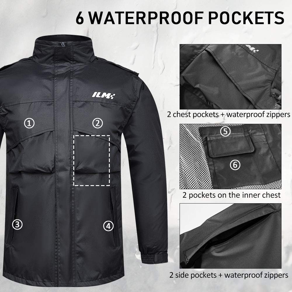 Ilm Motorcycle Rain Suit For Women Waterproof Resistant Raincoat 6 Pockets 2 Pieces Packable Rainwear Jacket And Pants Model Rs0