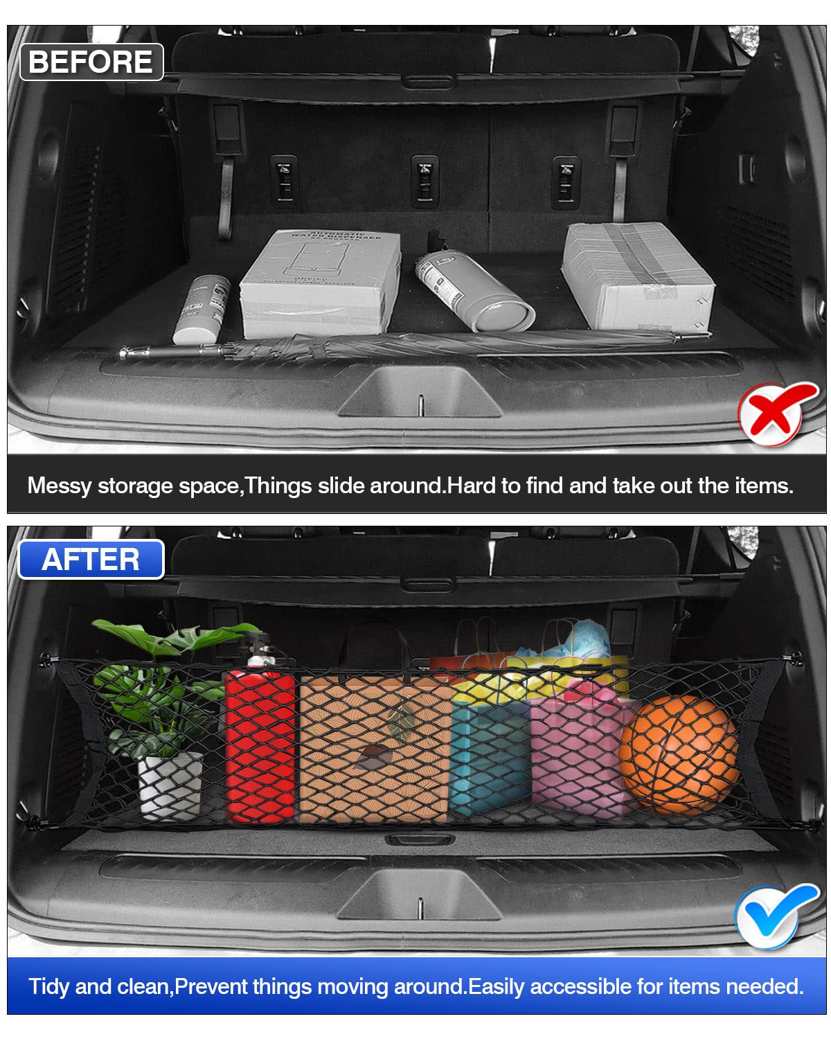 Karltys Envelope Style Cargo Net For 2015-2025 Chevy Tahoe/Suburban/Gmc Yukon Accessories, Adjustable Elastic Rear Trunk Cargo N