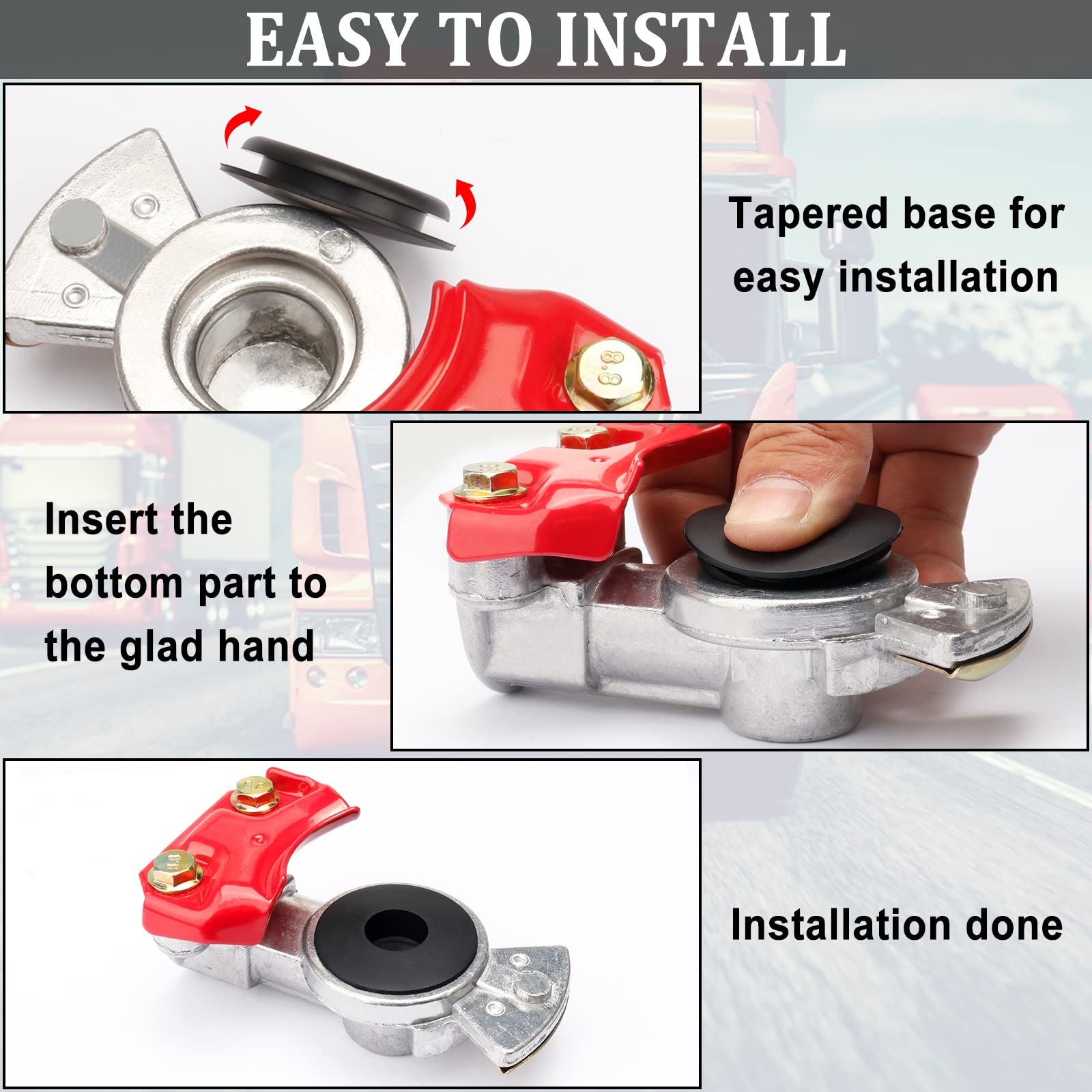 Kootans 1 Pair Aluminum Glad Hands With Glad Hand Seals Universal Red Blue Emergency & Service Gladhand Kit For Semi Truck Trail