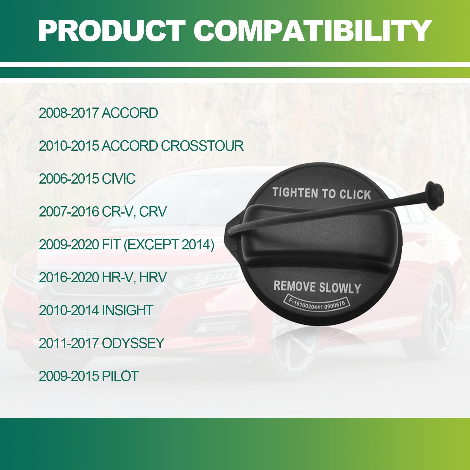 Fuel Cap Replacement Compatible With Honda Accord, Civic, Crosstour, Cr-V Crv, Fit, Hr-V, Hrv, Insight, Odyssey, Pilot, Replaces