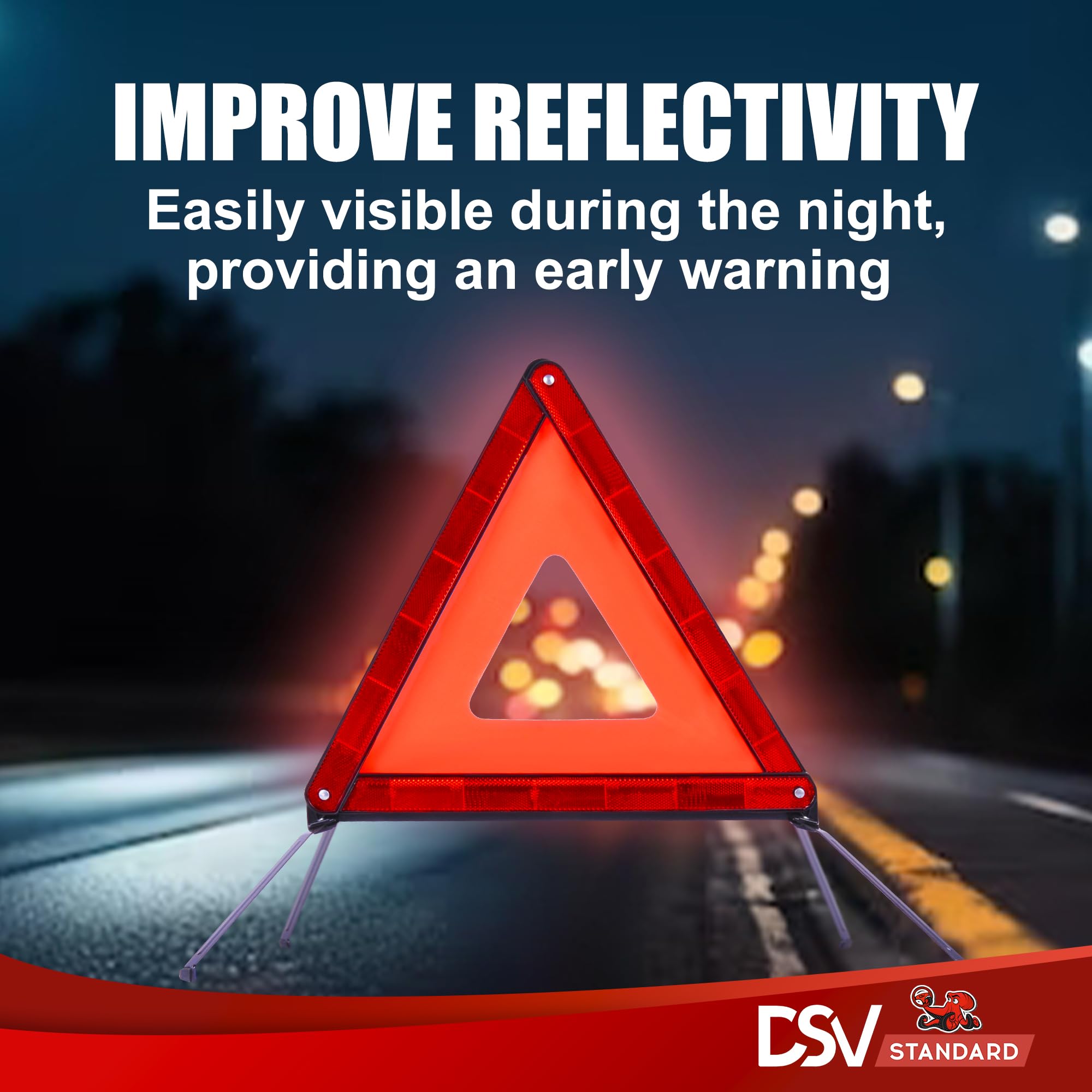 Dsv Standard Emergency Triangles, Warning Triangles For Vehicles, Reflective Triangle, Safety Triangles With Case For Vehicles B
