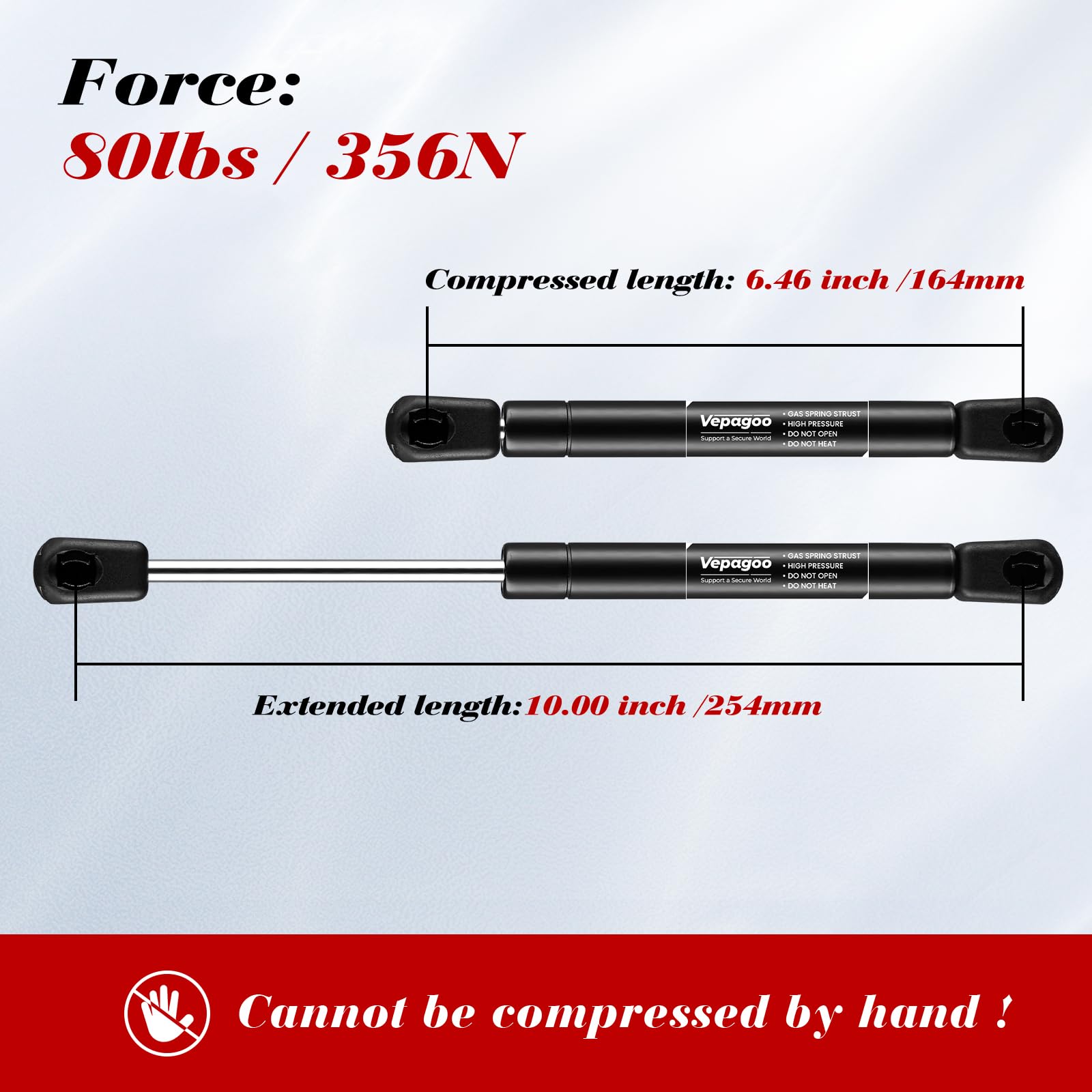 Vepagoo C1615052 C16-15052 10 Inch 80Lb/356N Gas Shocks Struts Lift Supports Compatible With Truck Pickup Tool Box Lid Rv Door,