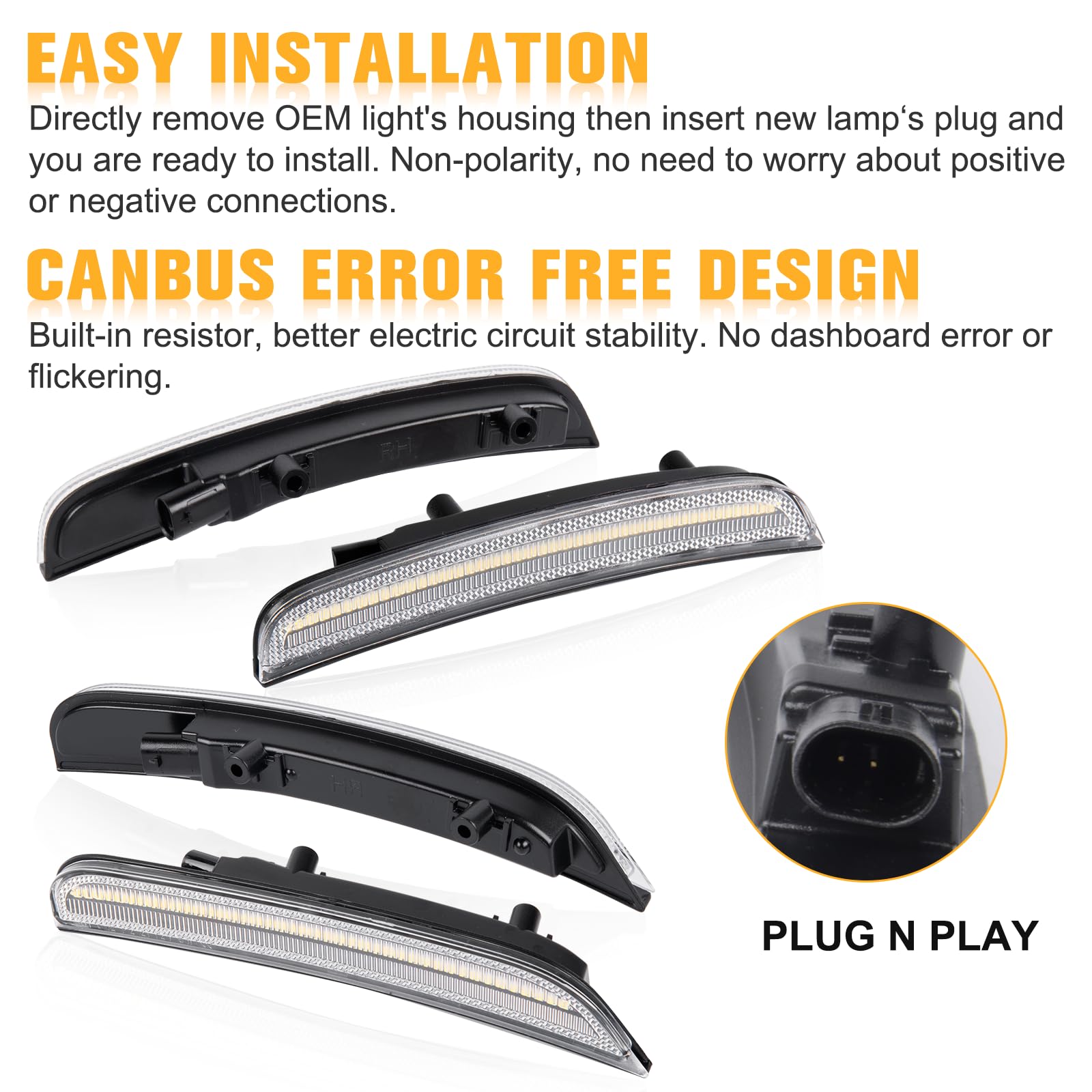 Gempro White Led Side Marker Lights Compatible With Dodge Charger Ld 2015-2023 Front Rear Bumper Marker Lamps 4Pcs, Clear Len