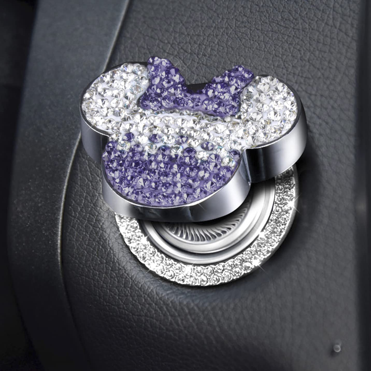 Pangpai Car Cute Push To Start Button Cover Accessories, Bling Crystal Car Engine Start Stop Button Cover, Purple Car Decoration Interior Sticker For Women Girl