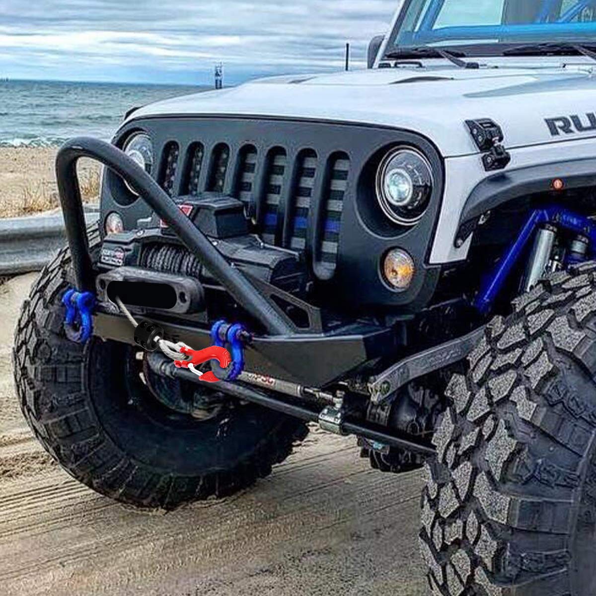 Autobots Upgrade Heavy Duty Winch Hook Forged Steel 3/8' Grade 70 Safety Latch Winch Cable Hook Stopper & Clevis Slip Winch Hook Sets, Max 35,000 Lbs,Red