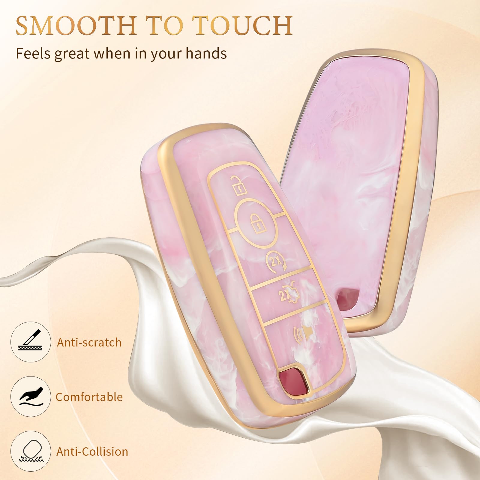 OFFCURVE Key Fob Cover for Ford Fusion Explorer Escape F150 F250 F350 F450 F550 Edge Maverick Expedition Lincoln Aviator 5 Butto