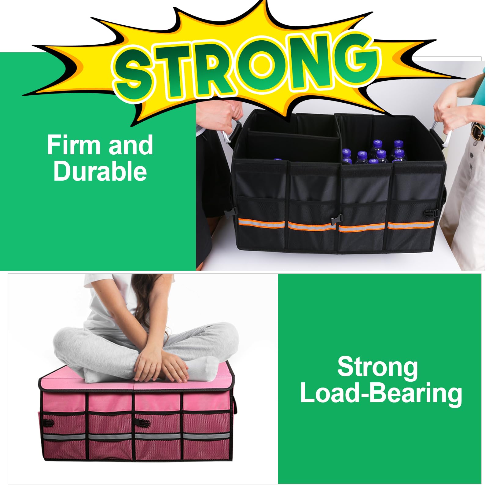 Li Libzaki Car Trunk Organizer, Cargo Organizer Suv Trunk Storage Non Slip Bottom Waterproof Collapsible Durable Multi Compartme