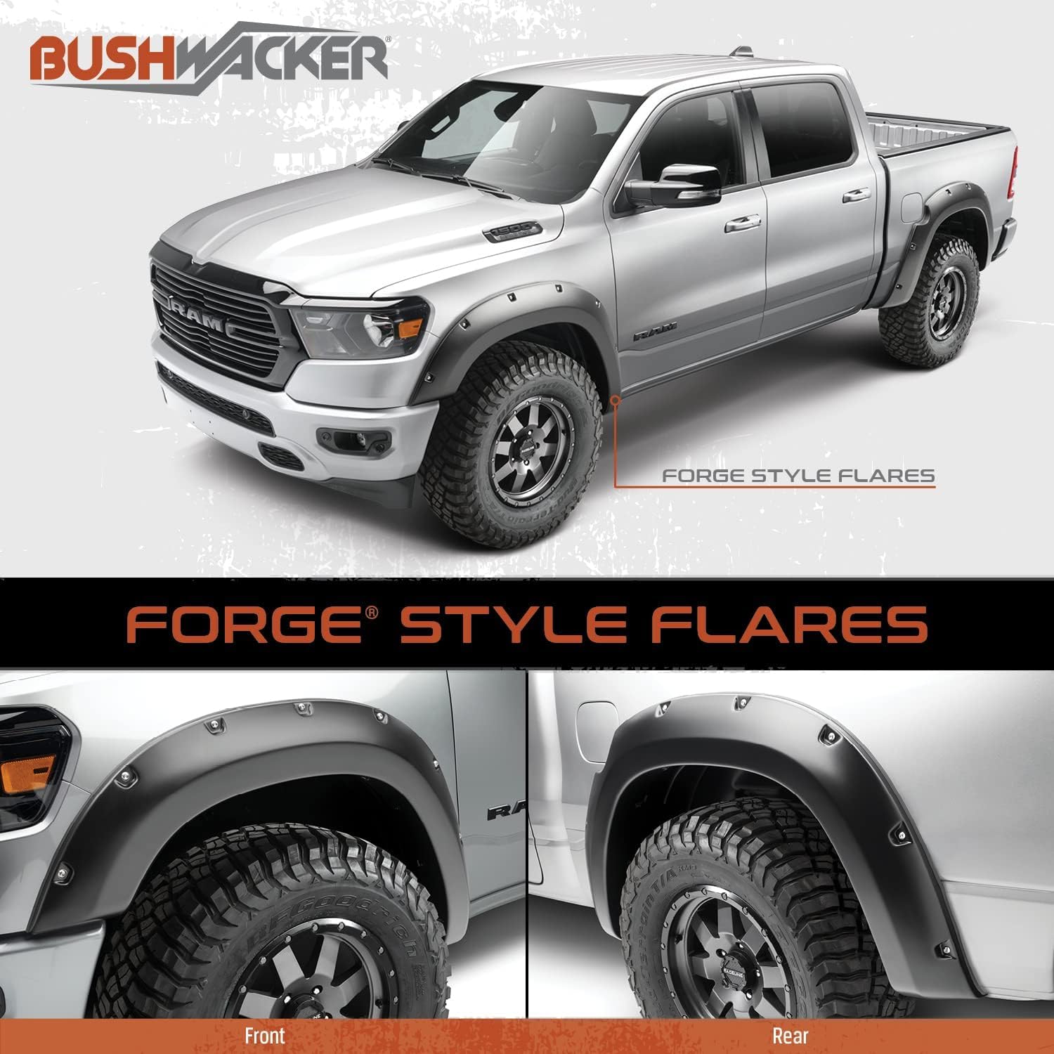Bushwacker Forge Pocket/Rivet Style Front & Rear Fender Flares | 4-Piece Set, Black, Textured Finish | 28314-08 | Fits 2011-2016
