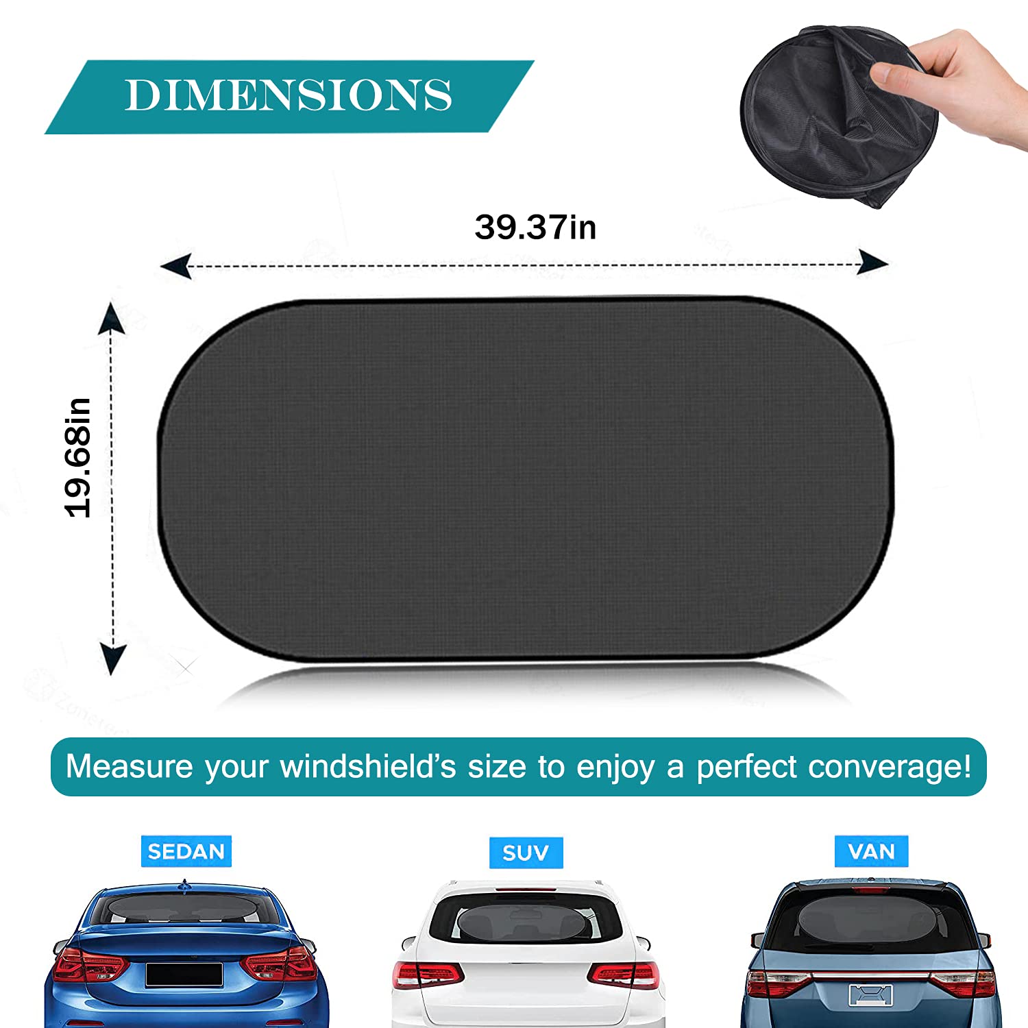 IC ICLOVER Car Sun Shade, UV Protection Folding Auto Rear Window Sunshade, 39 x 20 Inch Universal Mesh Back Window Visor with Su