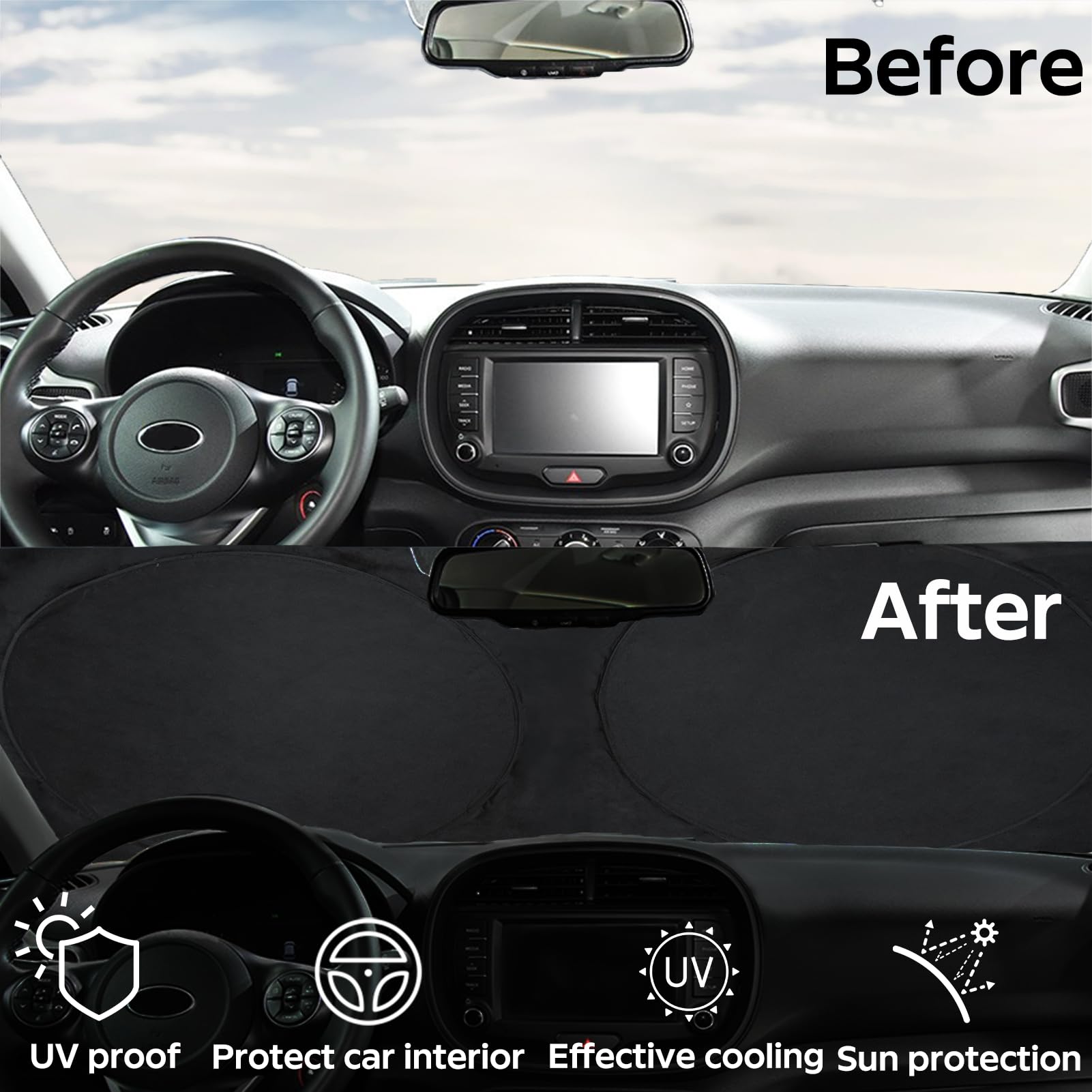 Insauto For Soul Windshield Sun Shade Window Sunshade Custom-Fit 2020-2024 Kia Soul Wagon Windshield Cover Foldable Sun Visor Th