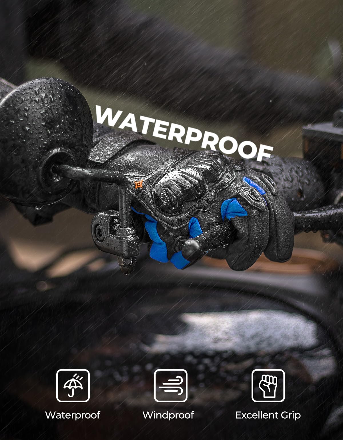 Kemimoto Winter Motorcycle Gloves, Rainproof Riding Gloves With Touchscreen, Motorcycle Winter Gloves For Men, Warm Motorcycle G